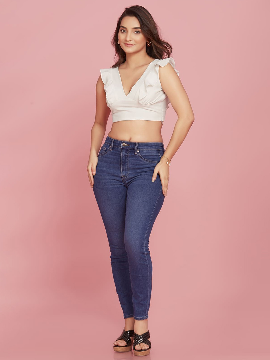 KAIN Women Flutter Sleeves Ruffles Bralette Crop Top