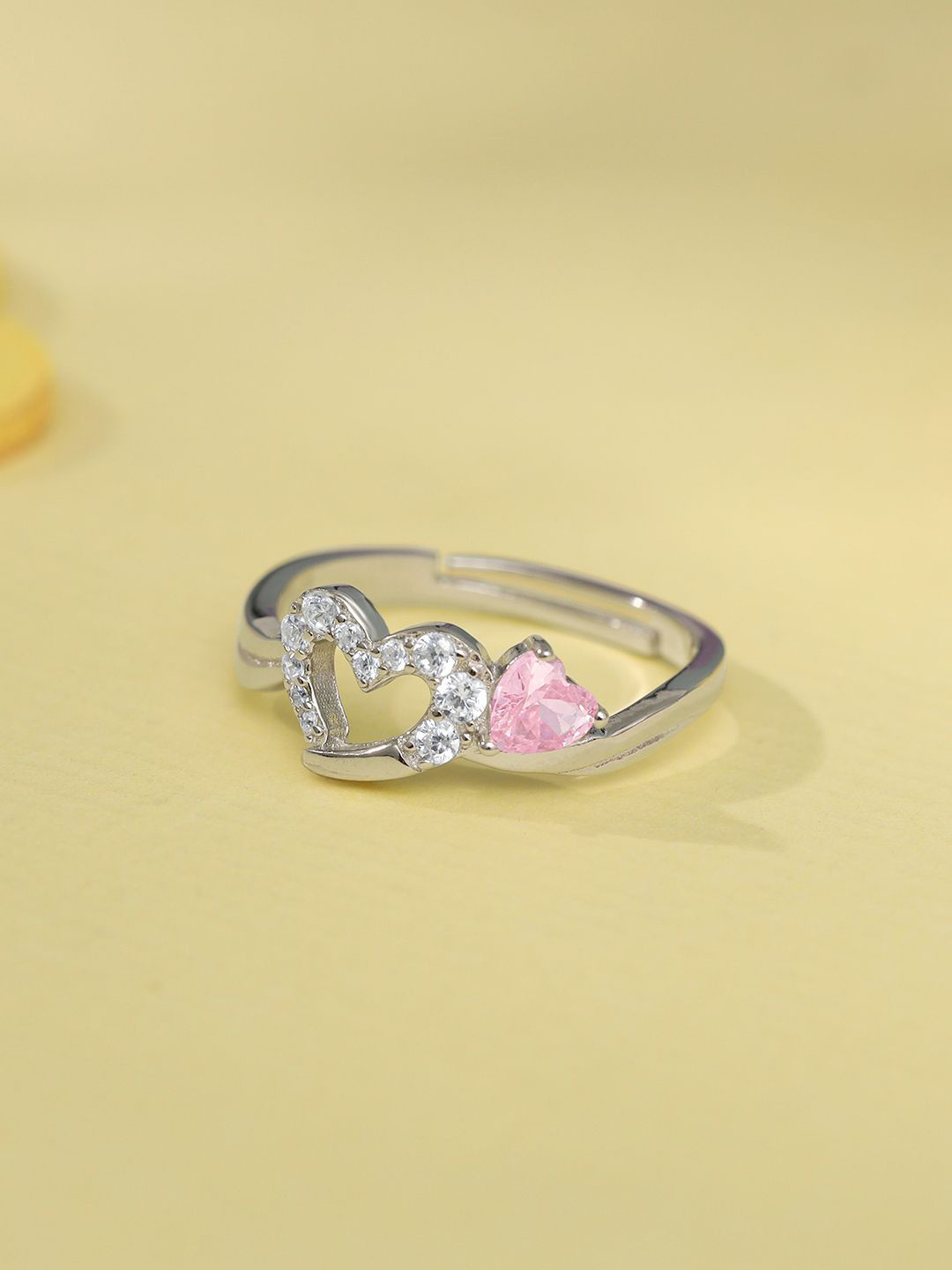 GIVA 925 Sterling Silver Tranquil Love Rhodium-Plated CZ Studded Adjustable Finger Ring