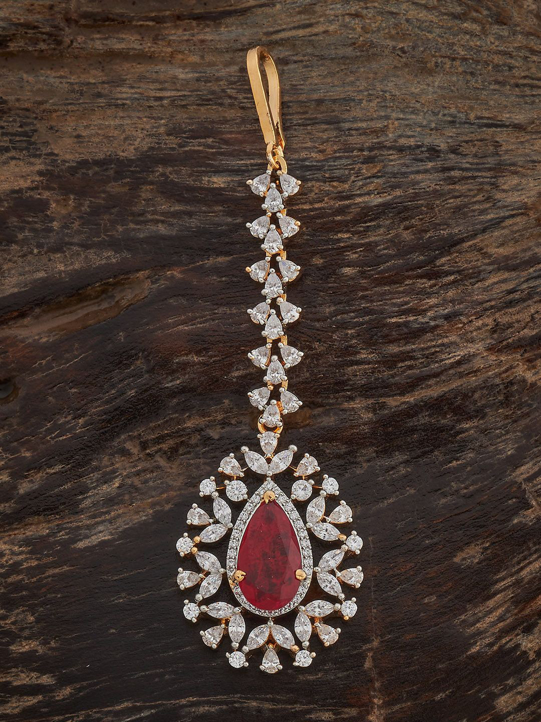 Kushal's Fashion Jewellery Mint Rhodium Gold-Embellished Bridal Cubic Zircon Maang Tikka