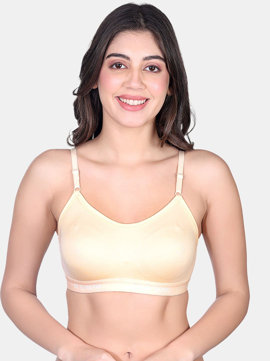 SKDREAMS Skin Cotton Blend Seamless Non Padded Non-Wired Full Coverage Women Sports Bra
