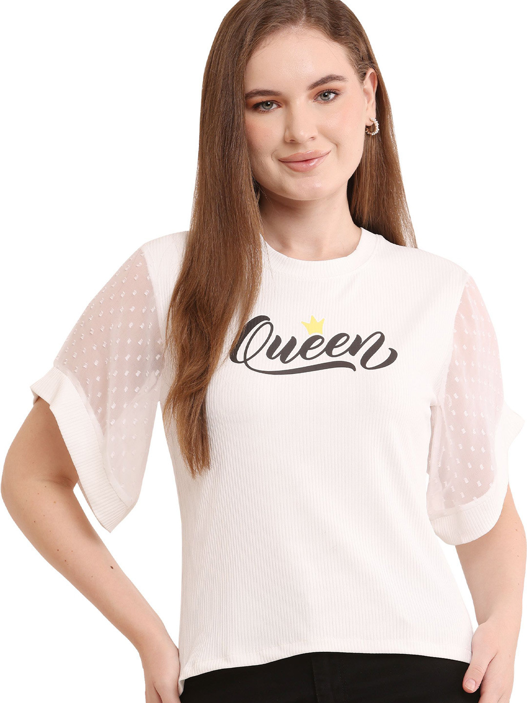 Sash Print Bell Sleeve Round Neck Top