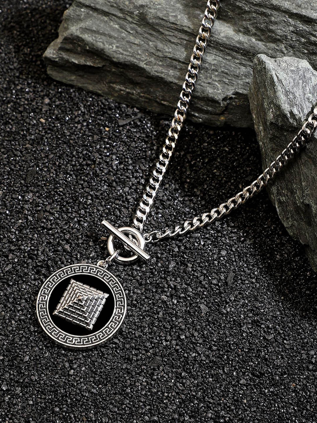 French Accent Silver-Plated Contemporary Shaped Pendants With Chains