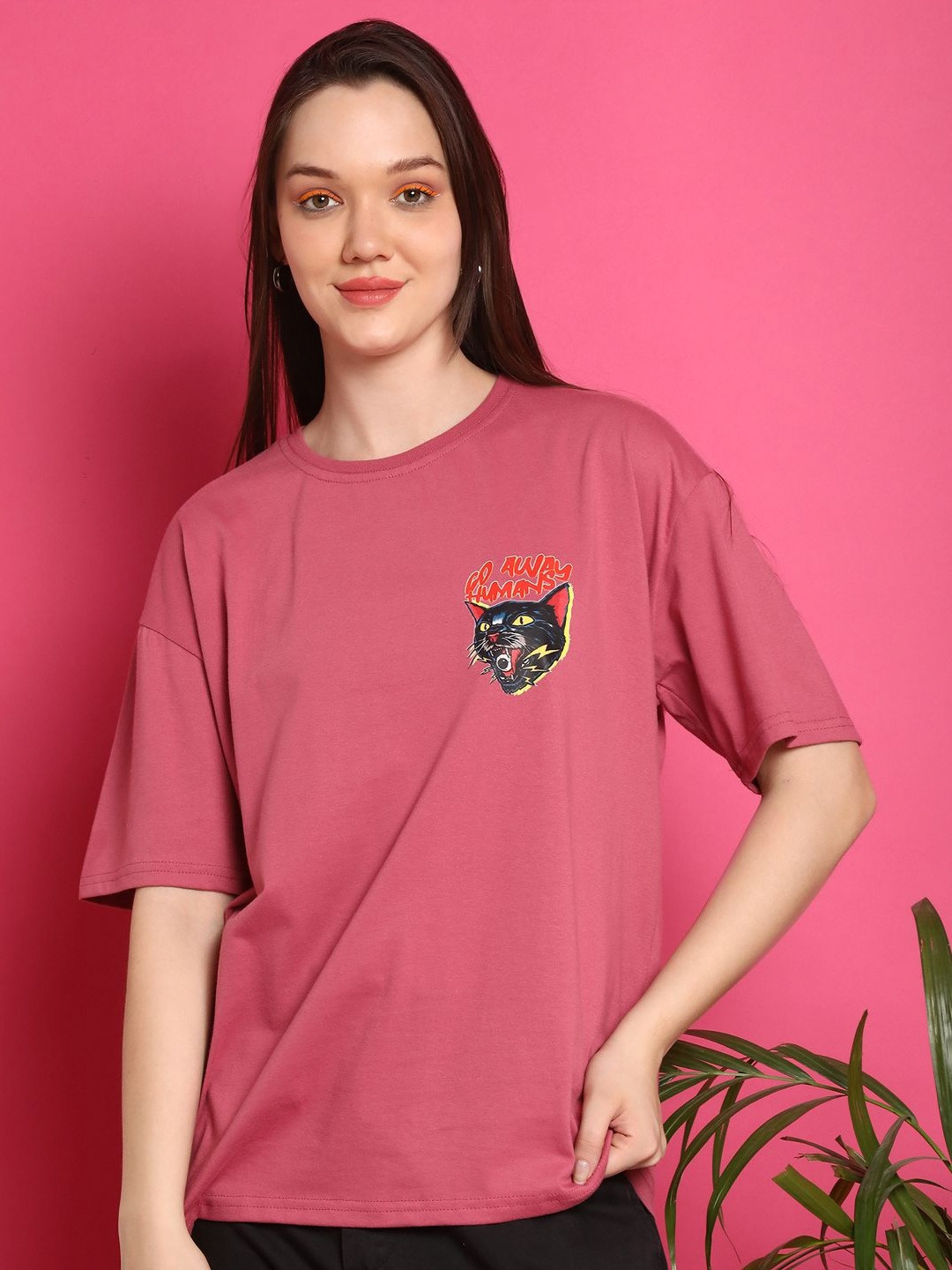 Metronaut Women Pack Of 2 Garfiled Graphic Printed Round Neck Cotton Oversized T-shirts