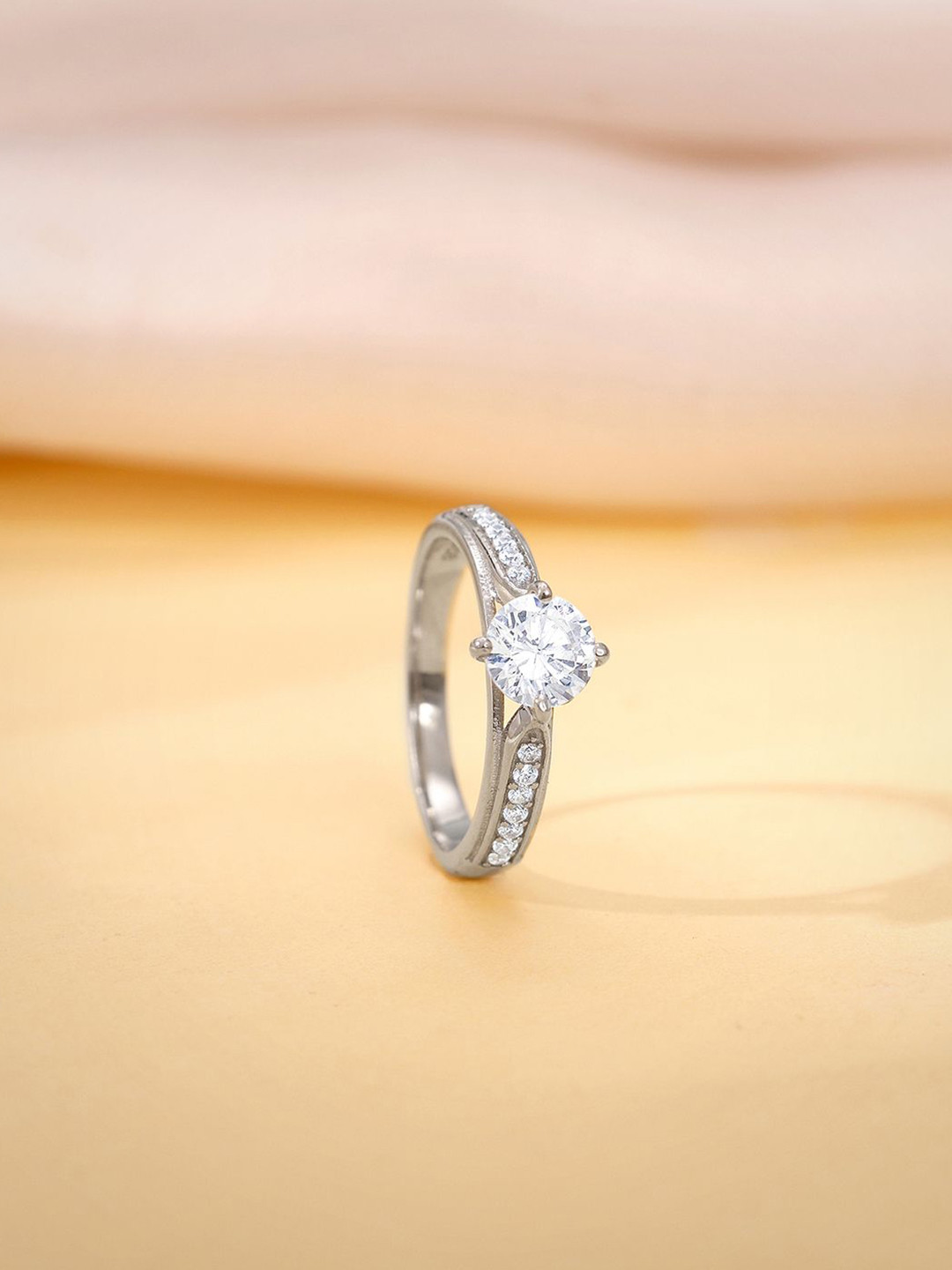 GIVA 925 Sterling Silver Love Me More Rhodium-Plated CZ Studded Finger Ring