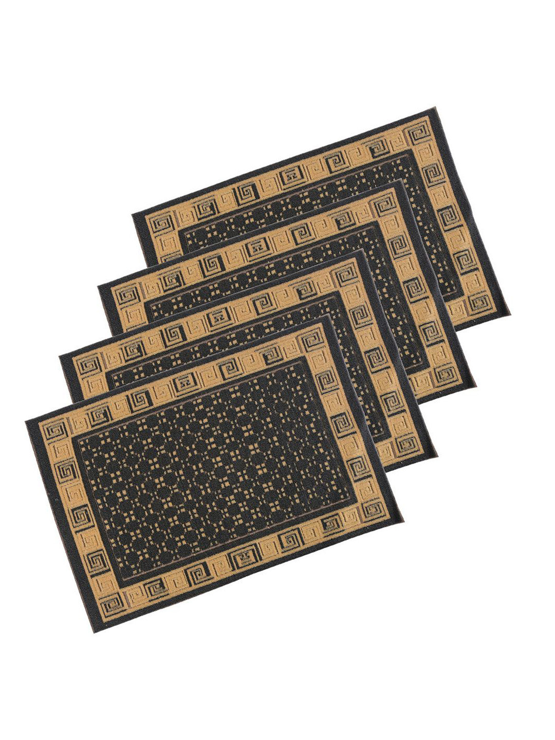 Kuber Industries Grey & Beige 4 Pieces Cross Tee Rectangular Anti-Skid Doormats