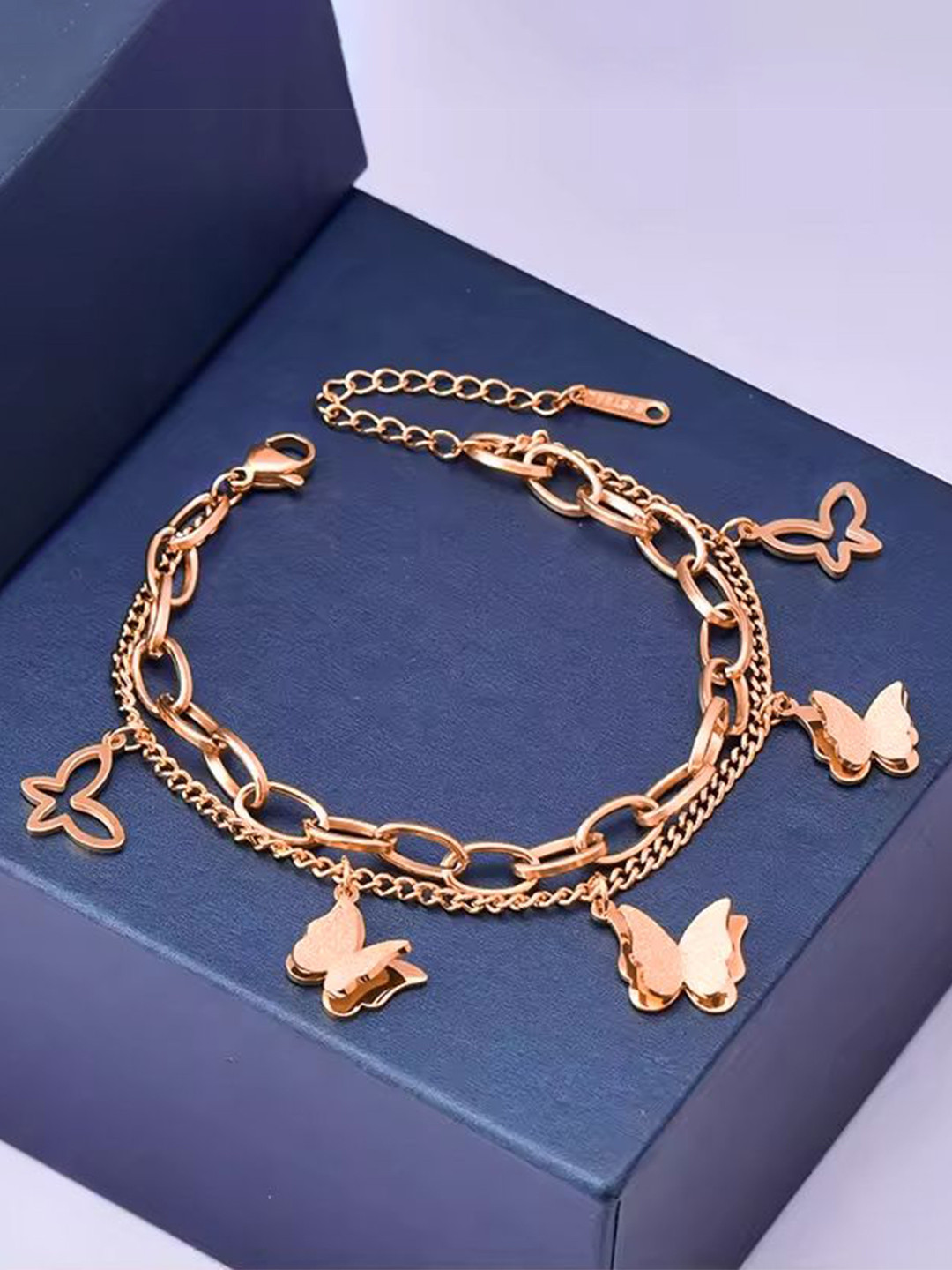 Zabby Allen Stainless Steel Rose Gold-Plated Butterfly Charm Bracelet