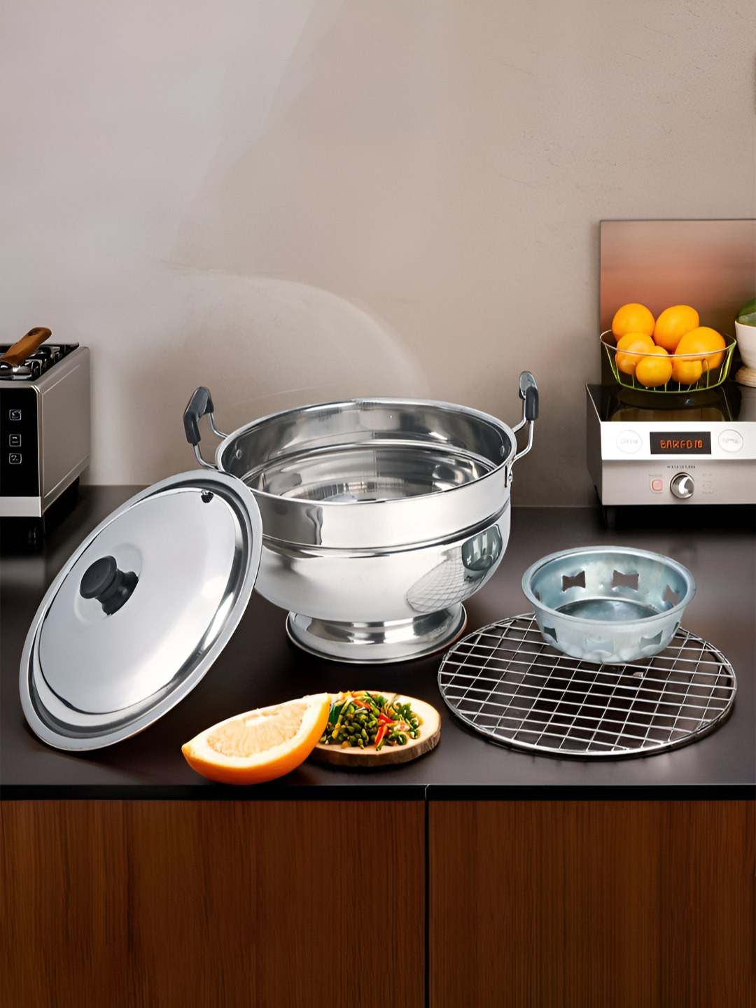 Kuber Industries Bati Maker Stainless Steel Safe Pack Gas Oven Tandoor