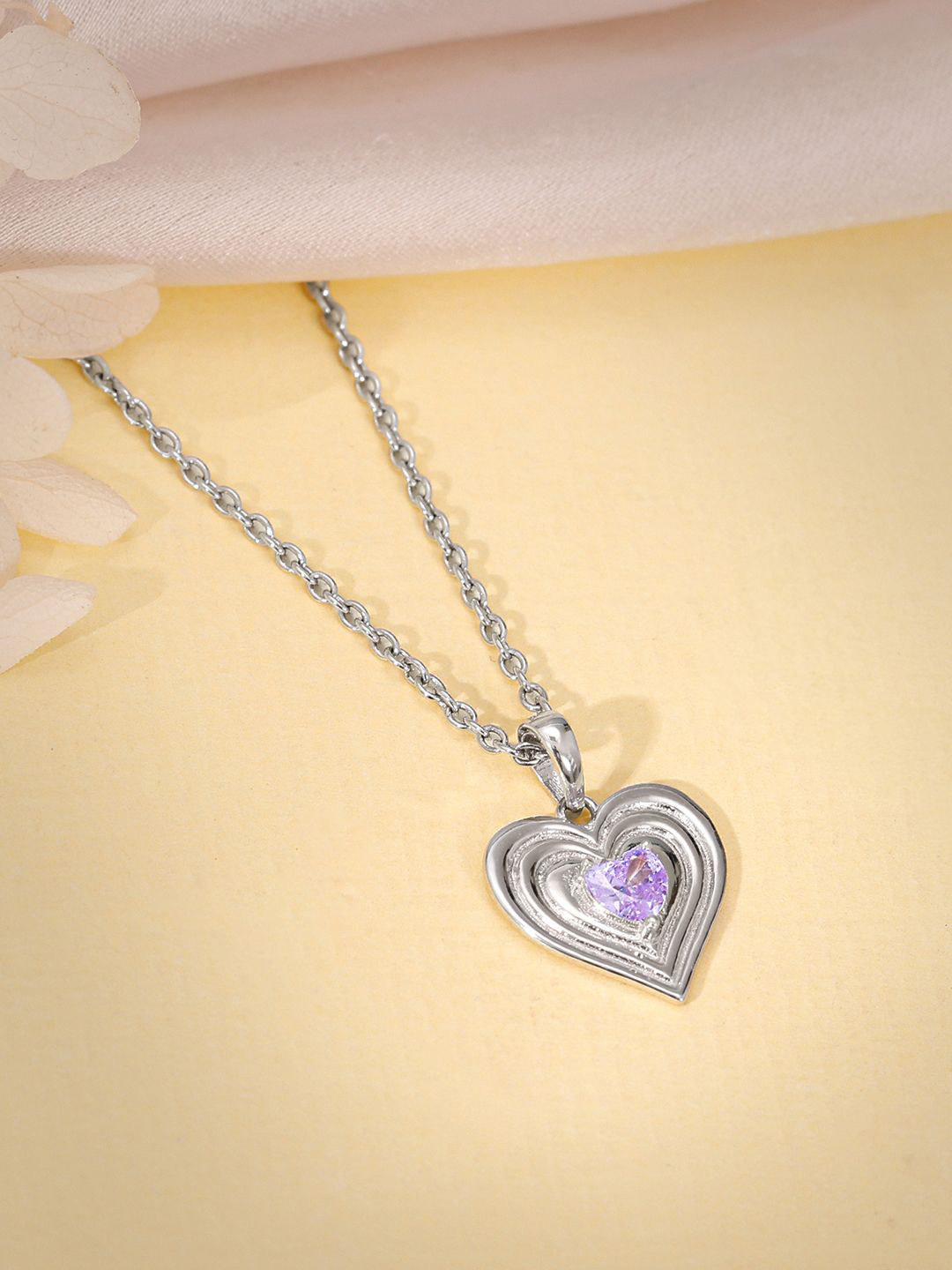 GIVA 925 Silver Rhodium-Plated Heart Shaped Echo of Love Pendants Chain