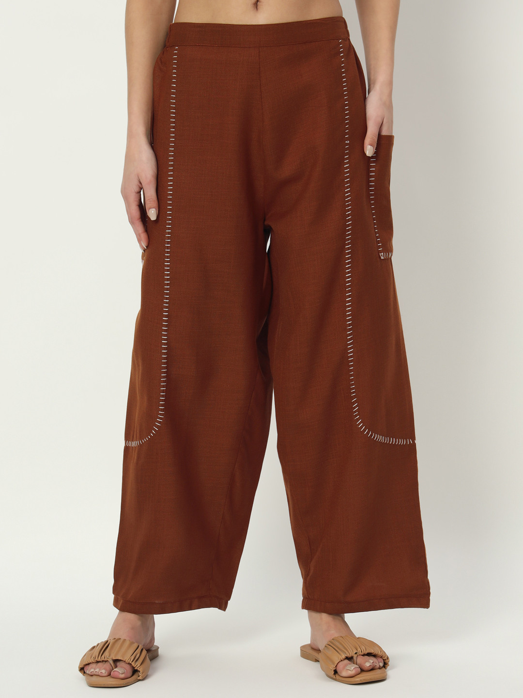 9rasa Women Loose Fit High-Rise Easy Wash Parallel Trousers
