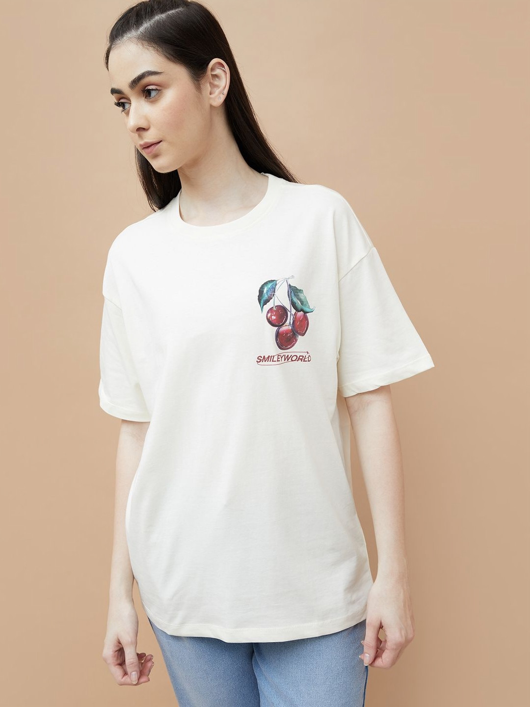 Ginger by Lifestyle Women Smiley Printed T Shirt