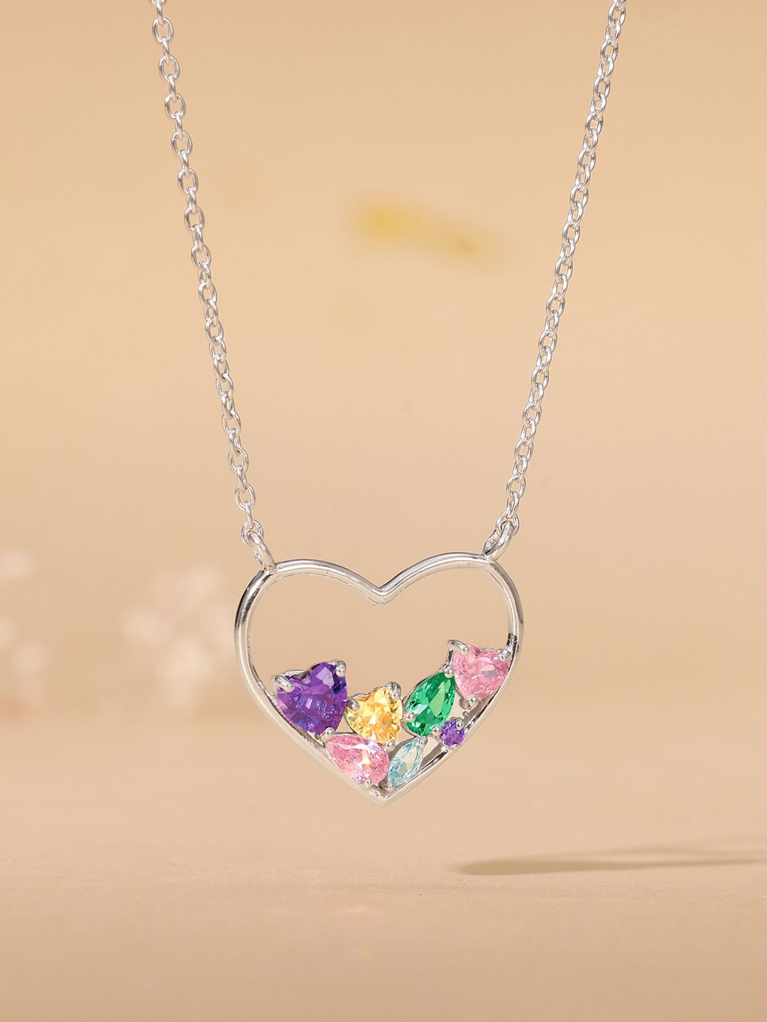 GIVA 925 Silver Rhodium-Plated Heart To Heart Chain