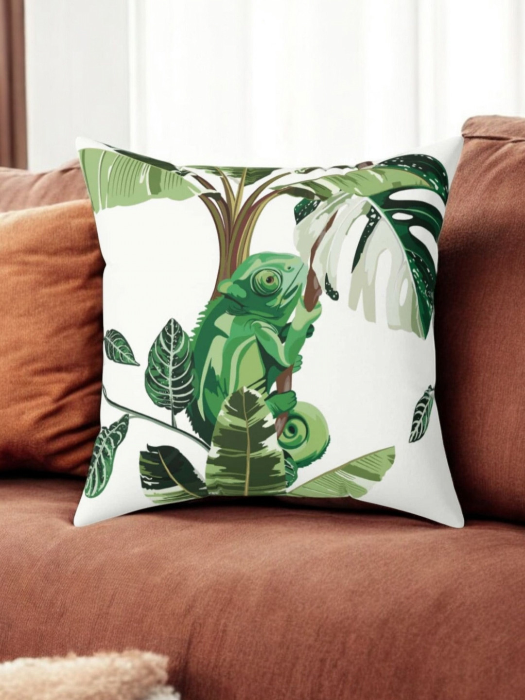 LUSHLYF In The Shade of Nature White & Green Quirky Printed Velvet Square Cushion Cover
