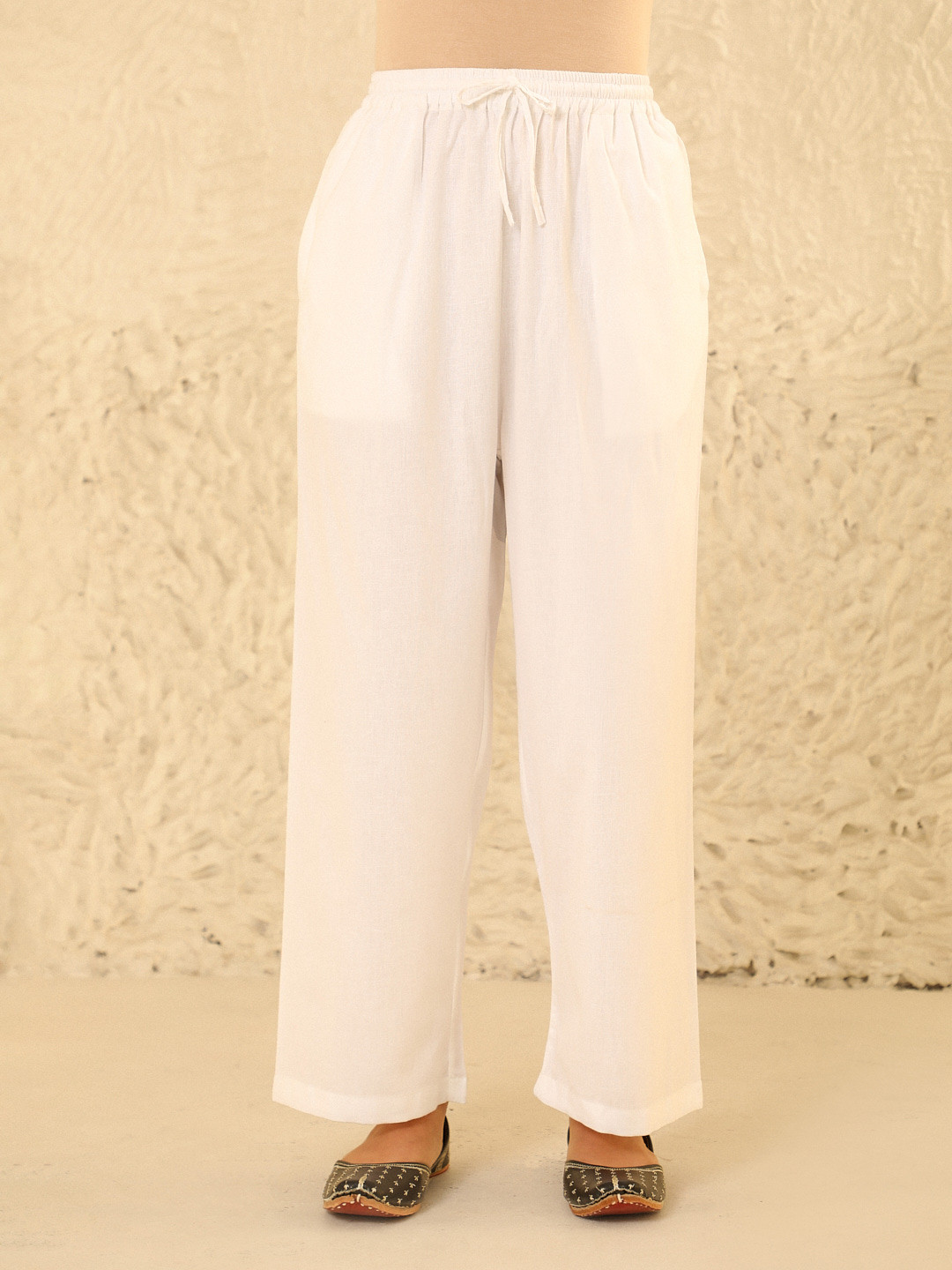 House of Chikankari Women's Cotton Solid Straight Pant - White