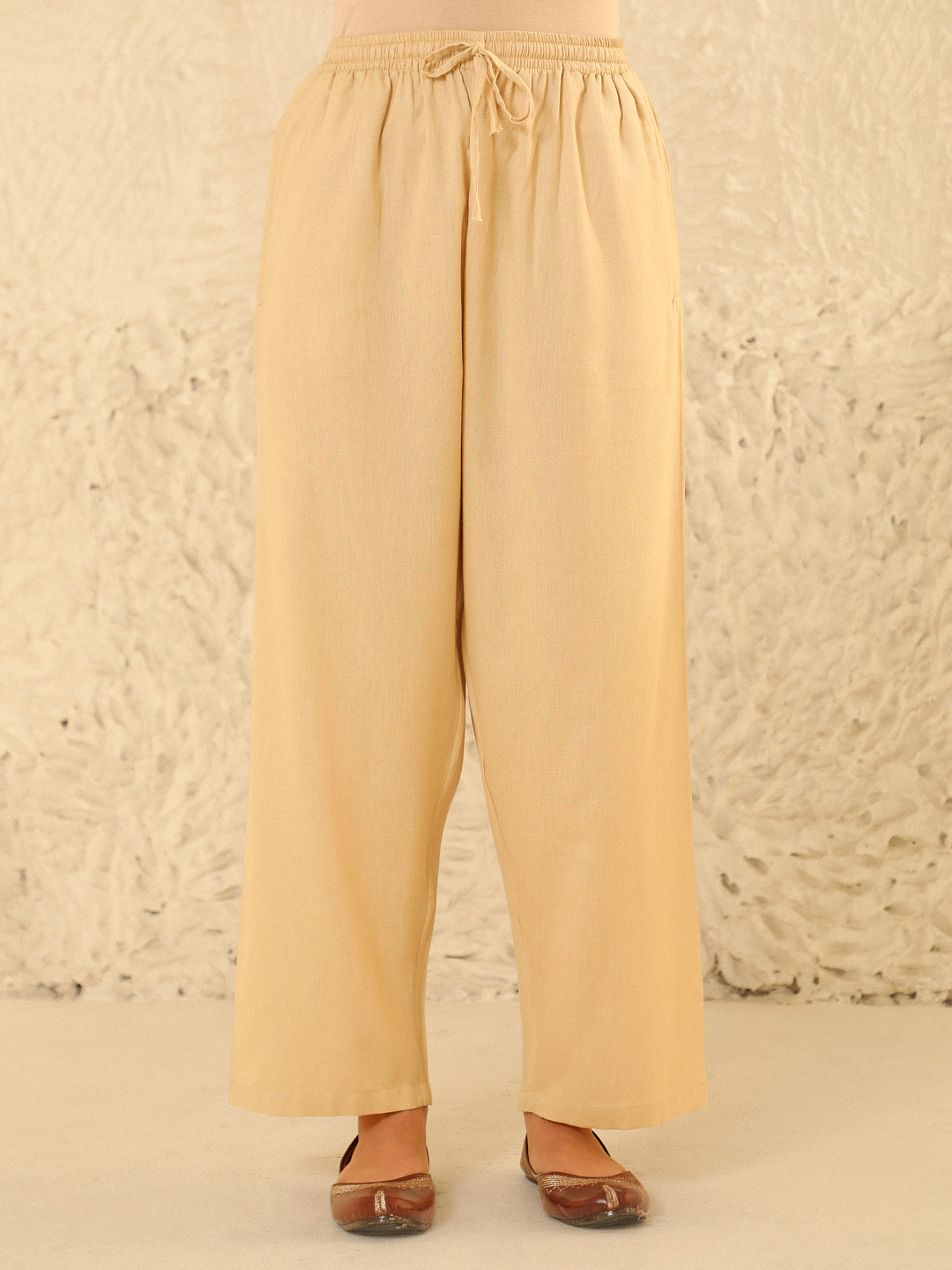 House of Chikankari Women Cotton Solid Straight Pant - Beige