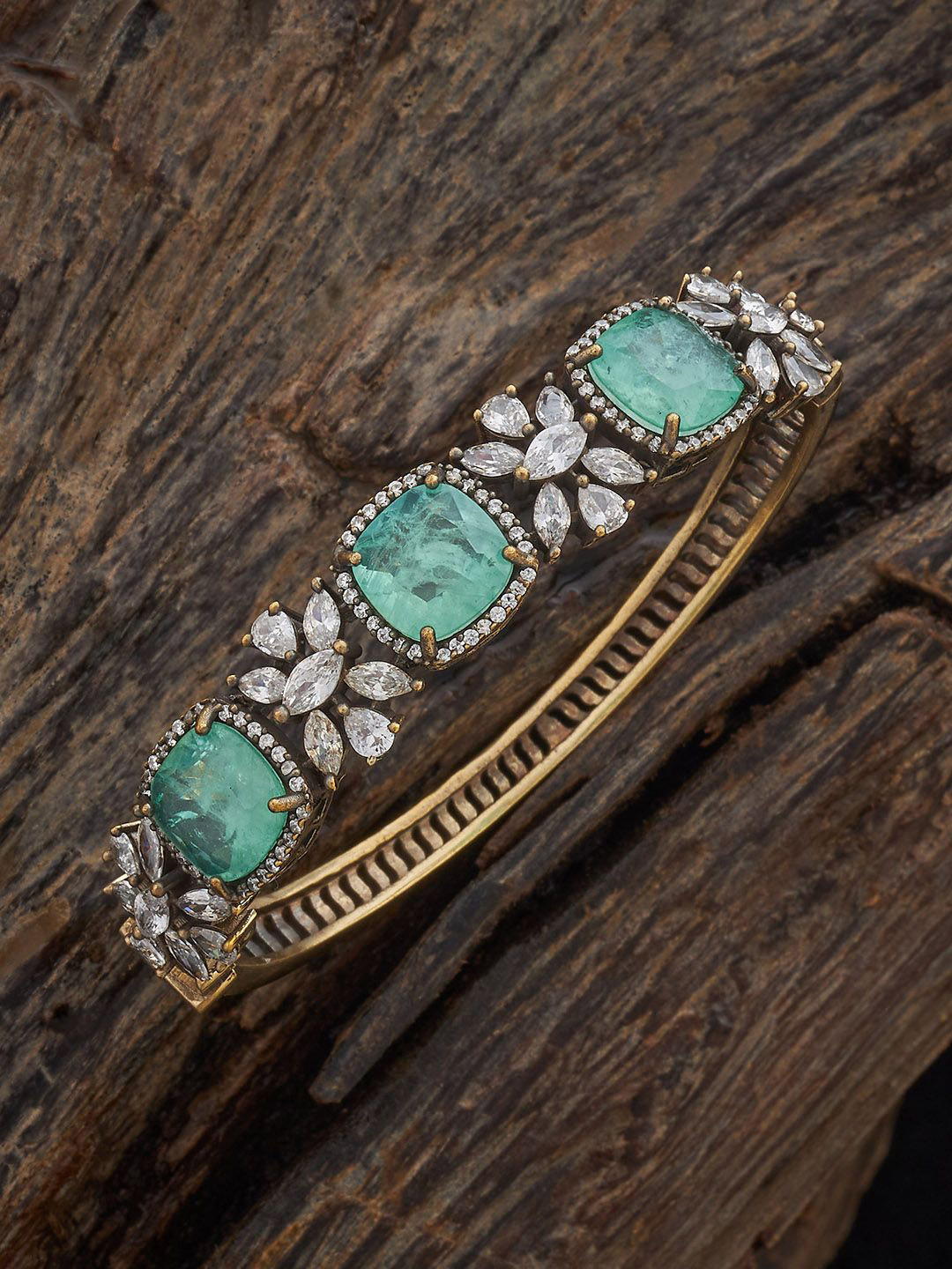Kushal's Fashion Jewellery Victorian-Plated Zircon-Studded Kada Style Bracelet