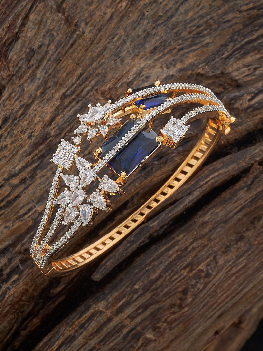 Kushal's Fashion Jewellery  Sapphire Gold-Plated Cubic Zircon Studded Bangle