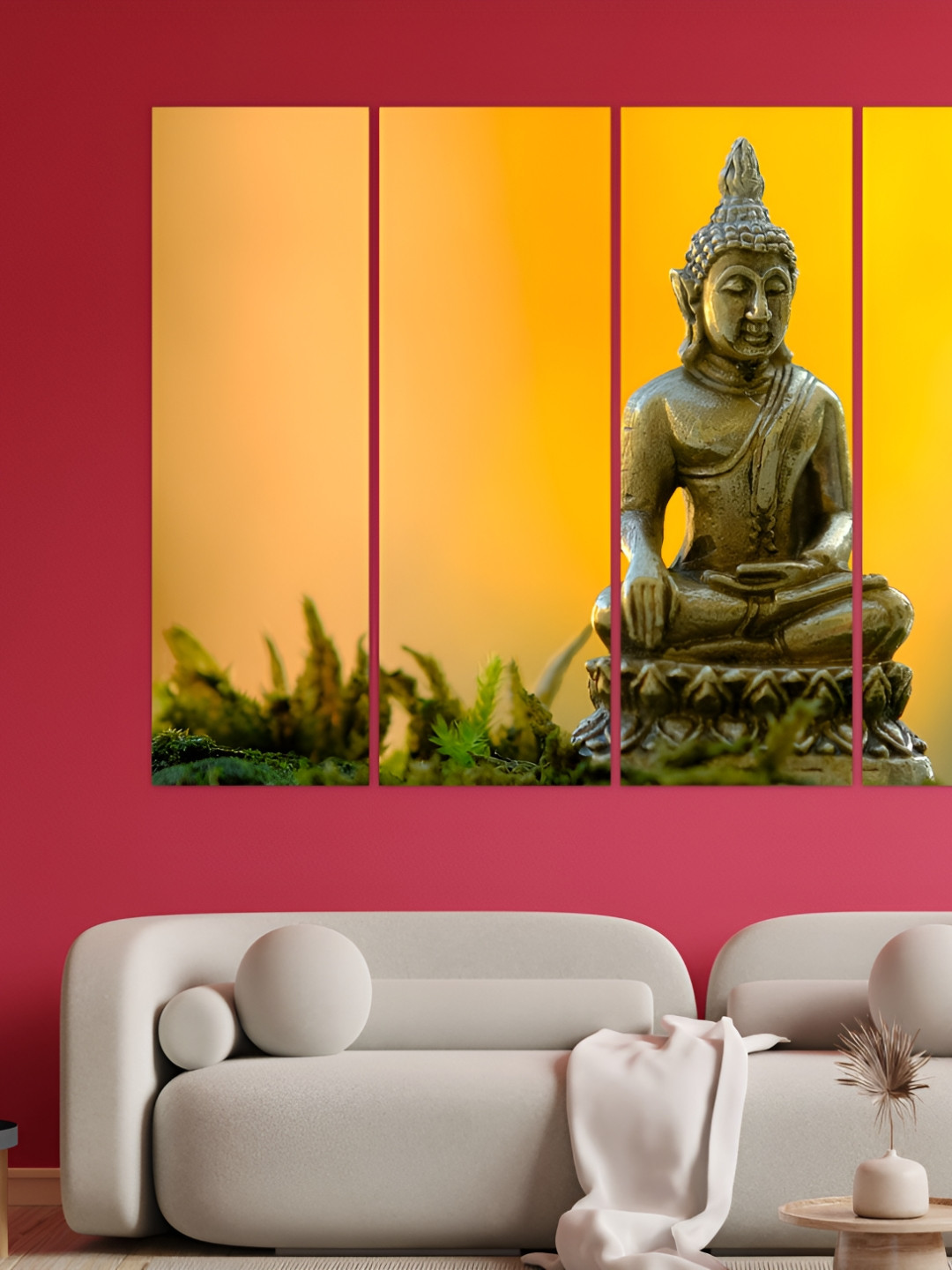 Inephos Gold-Toned & Yellow 4 Pieces Religious Buddha Vinyl Wall Art