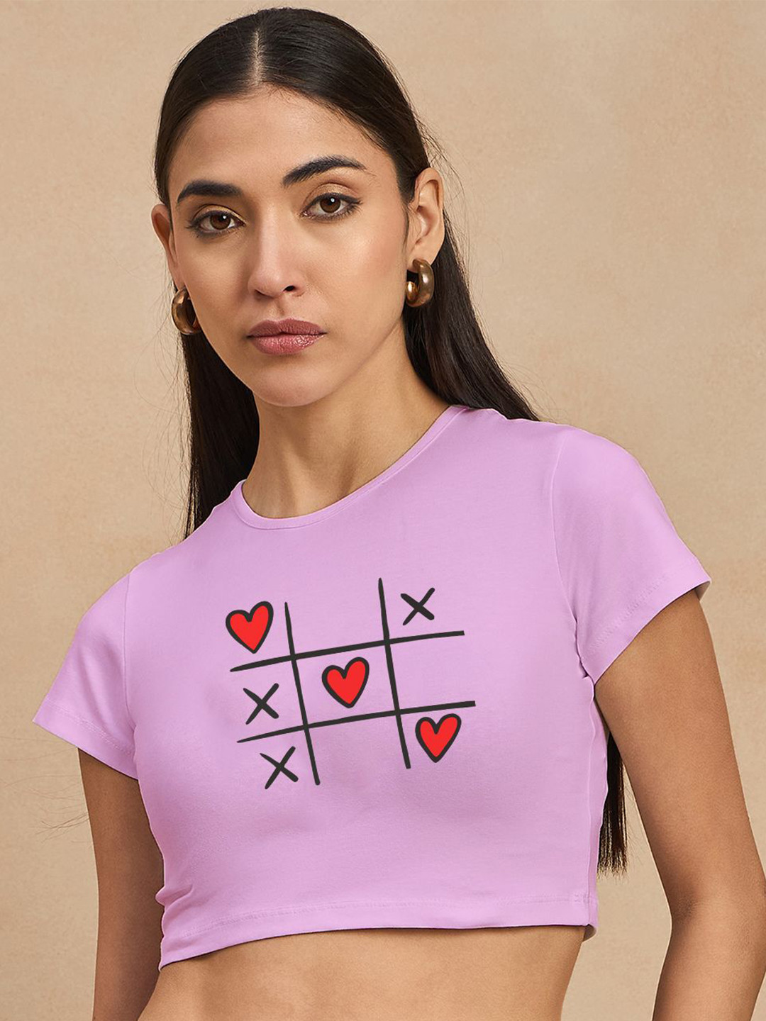 COLOR CAPITAL Tic Tac Toe Print Cotton Crop Top