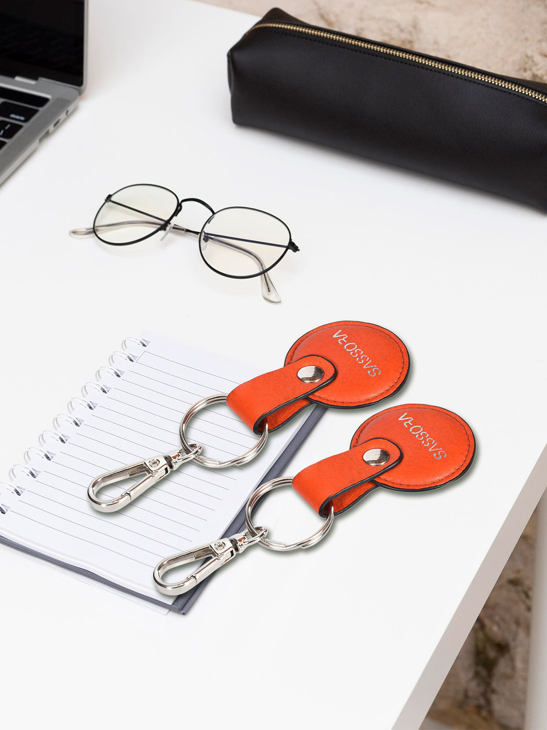 Sassora Set Of 2 Printed Round Shape Genuine Leather Key Chains