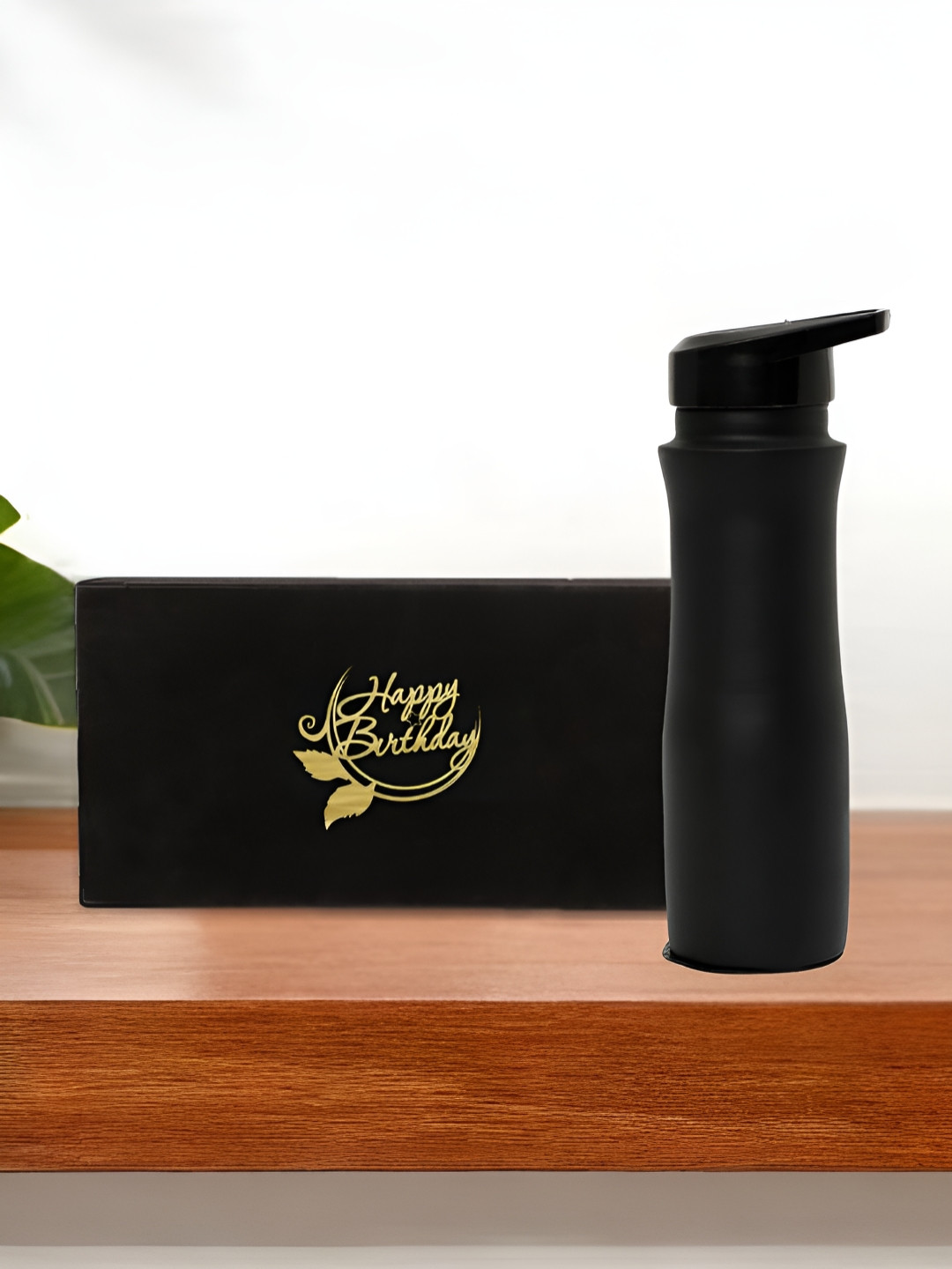 INTERNATIONAL GIFT Black Water Bottle With Velvet Box & Carry Bag & Happy Birthday Tag