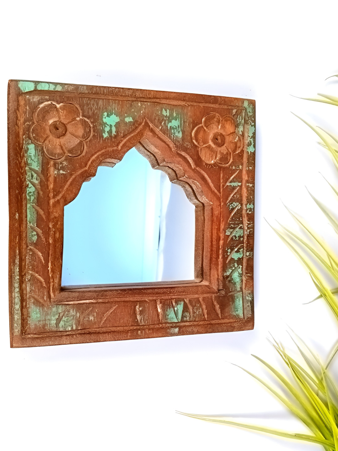 apka mart Brown Wooden Wall Hanging Jharoka Frame With Replaceable Mirror