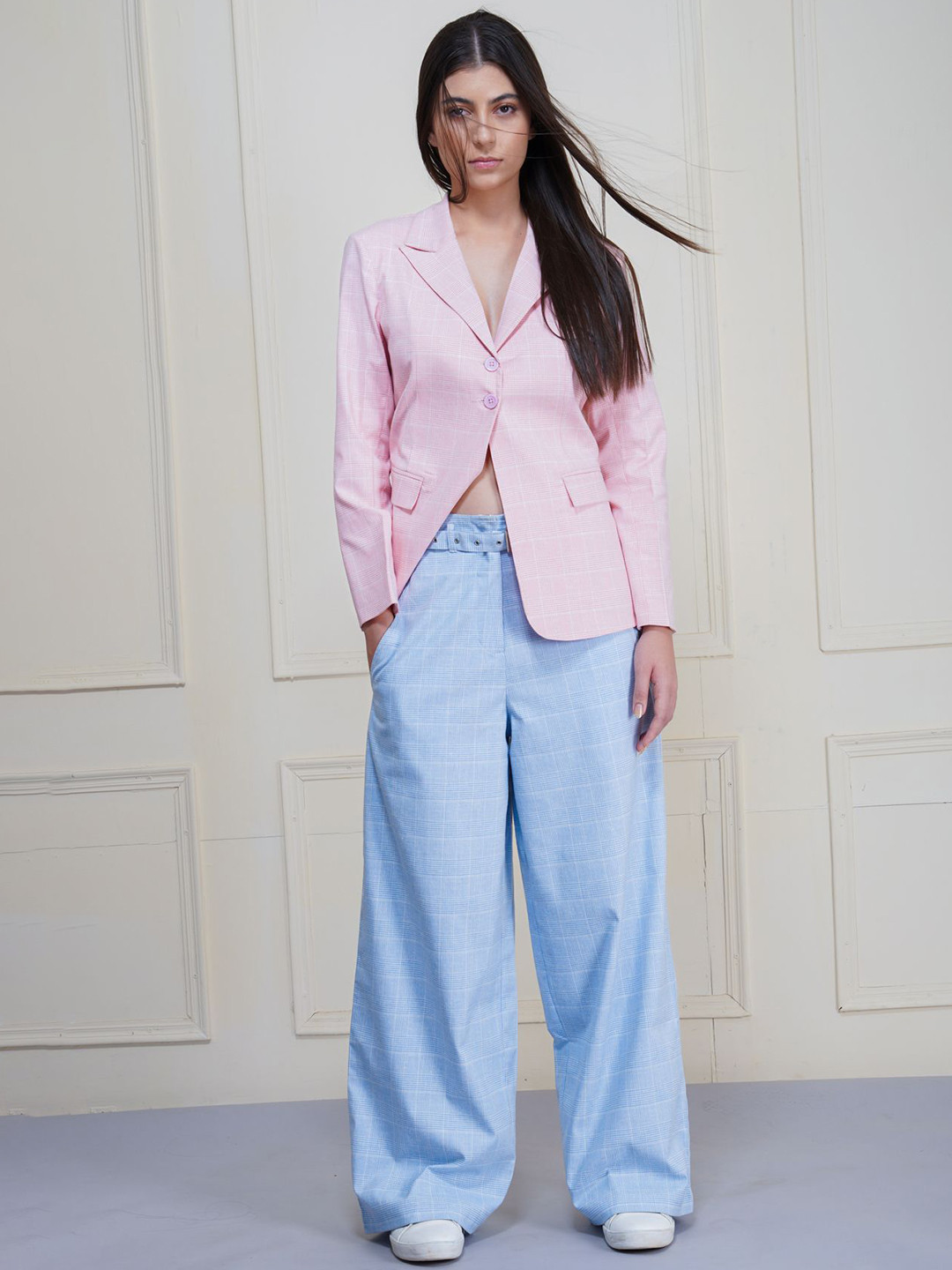 KLAS NOBL Patrizia Tailored-Fit Checked Notched Lapel Collar Single Breasted Casual Blazer