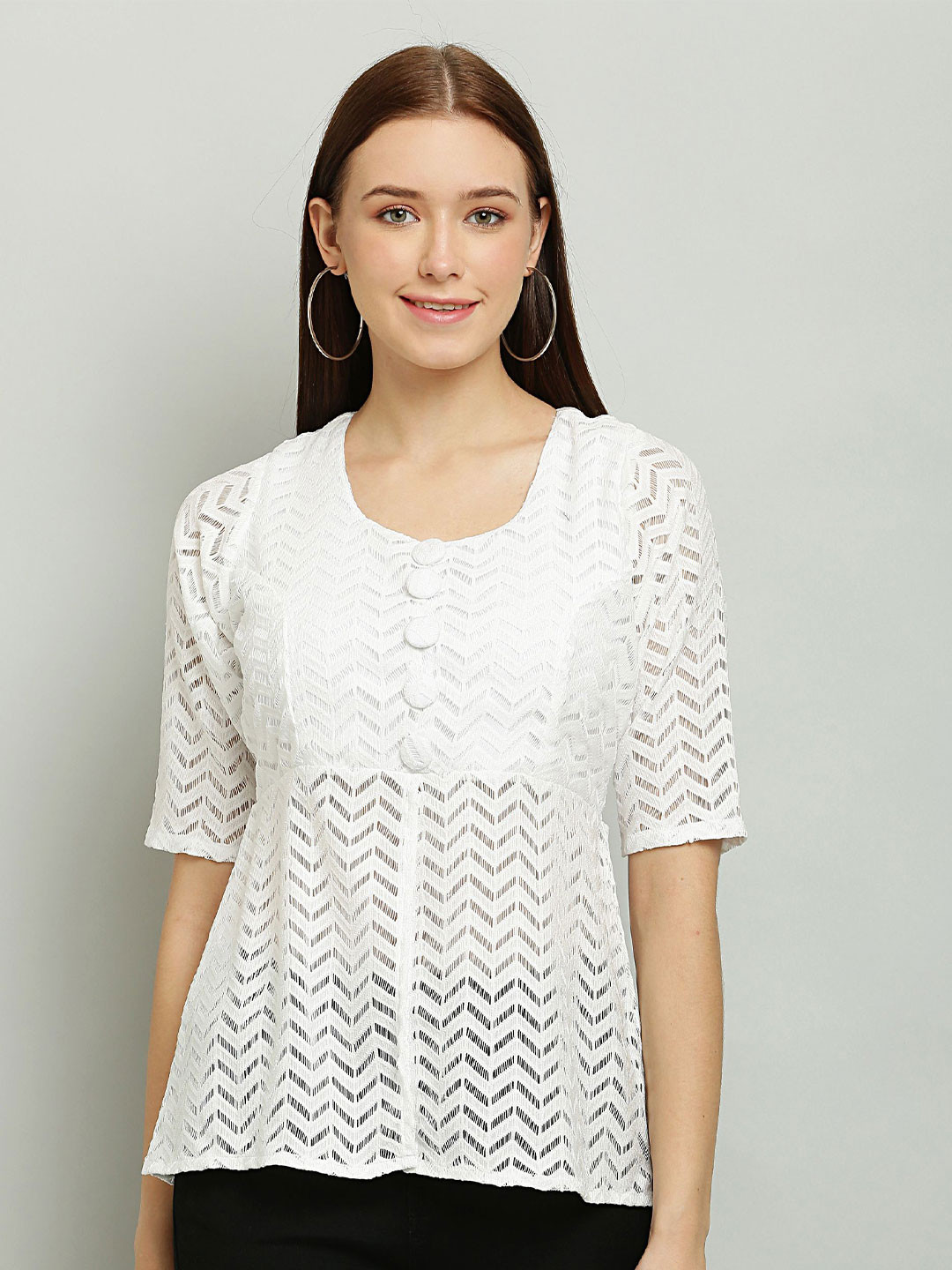 Sash Women Round Neck Lace Top