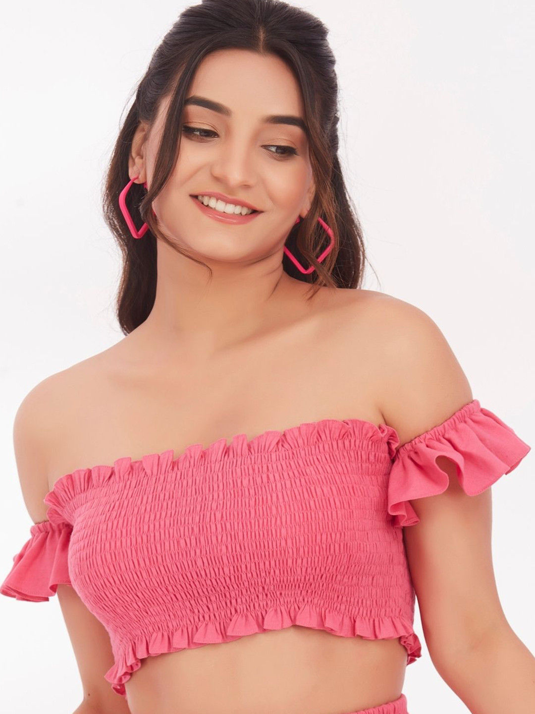 KAIN Women Flutter Sleeves Smocked Cotton Tube Crop Top