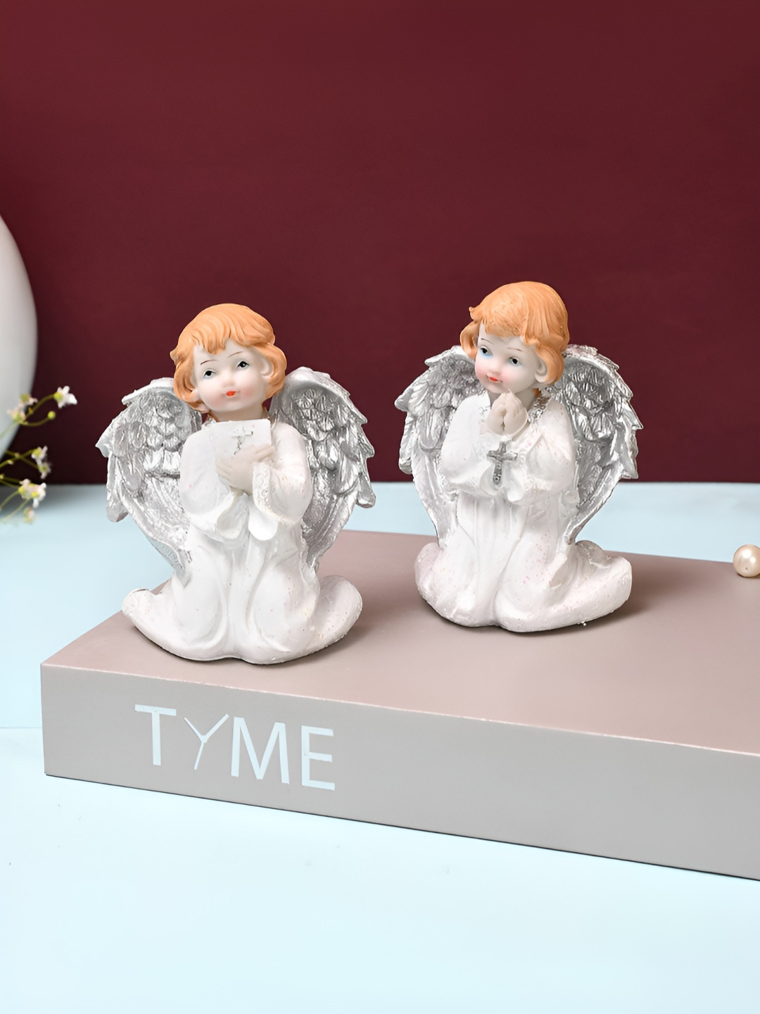 Myntra Elegant Homes Winged Kneeling Angels White Polyresin Natural Living Room Set of 2 Small Showpieces - 4.5 Inches