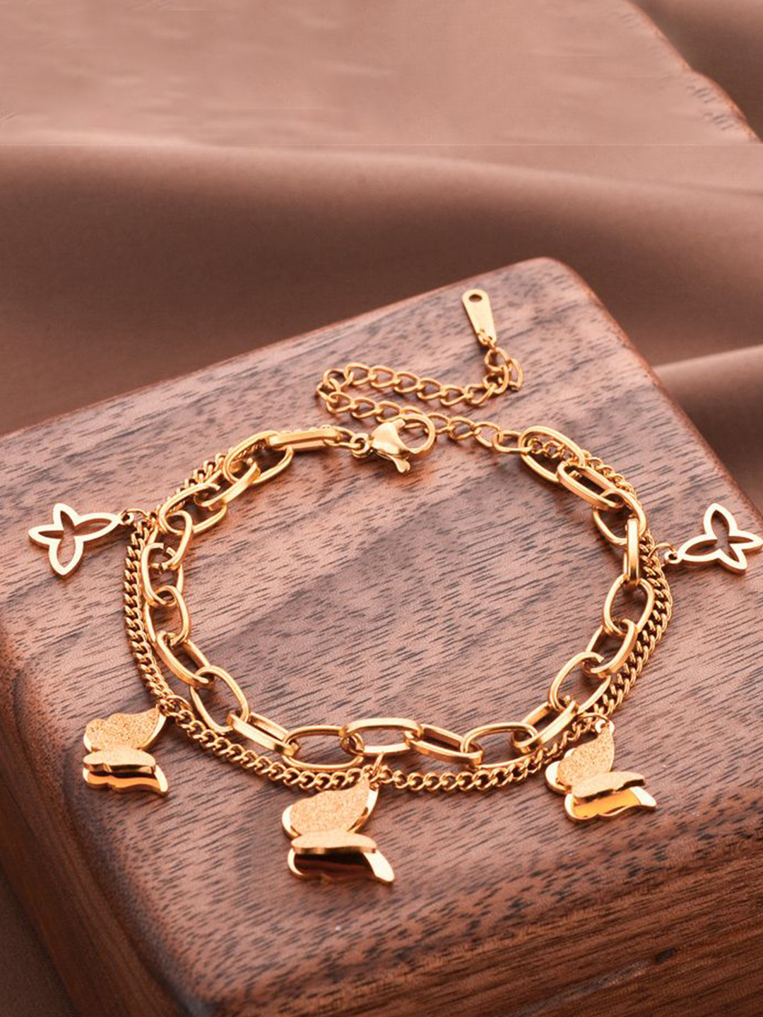 Zabby Allen Stainless Steel Rose Gold-Plated Butterfly Charm Bracelet