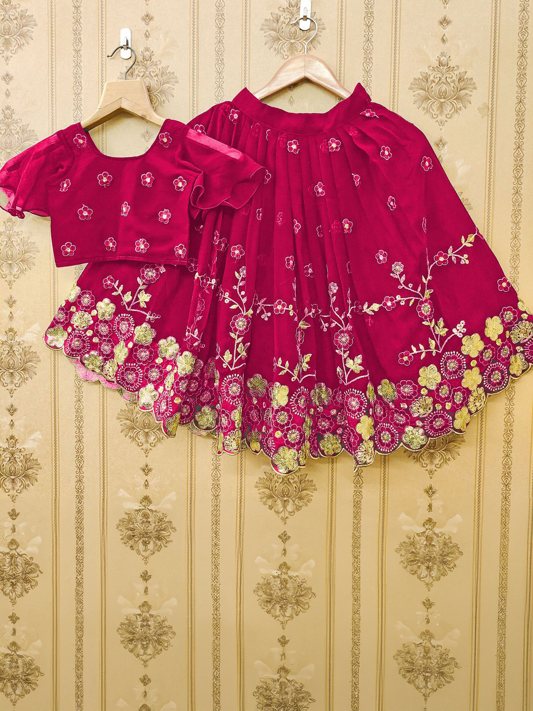 BAESD Girls Embroidered Sequinned Silk Georgette Ready To Wear Lehenga & Blouse