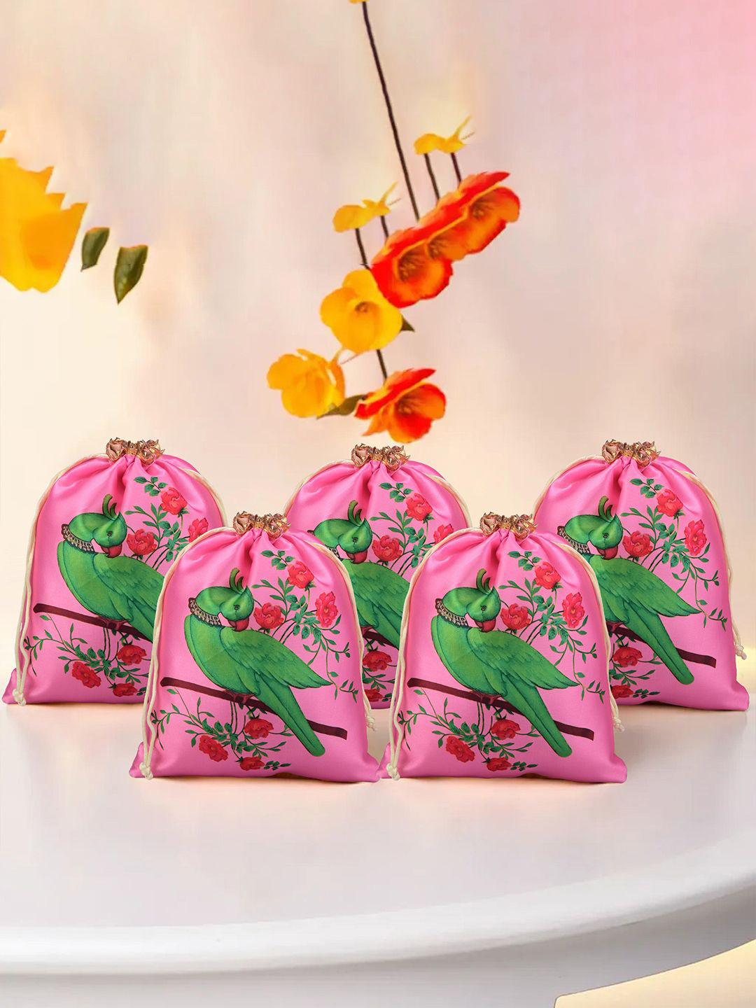 Kuber Industries Unisex Set Of 5 Parrot Design Printed Potli Clutches