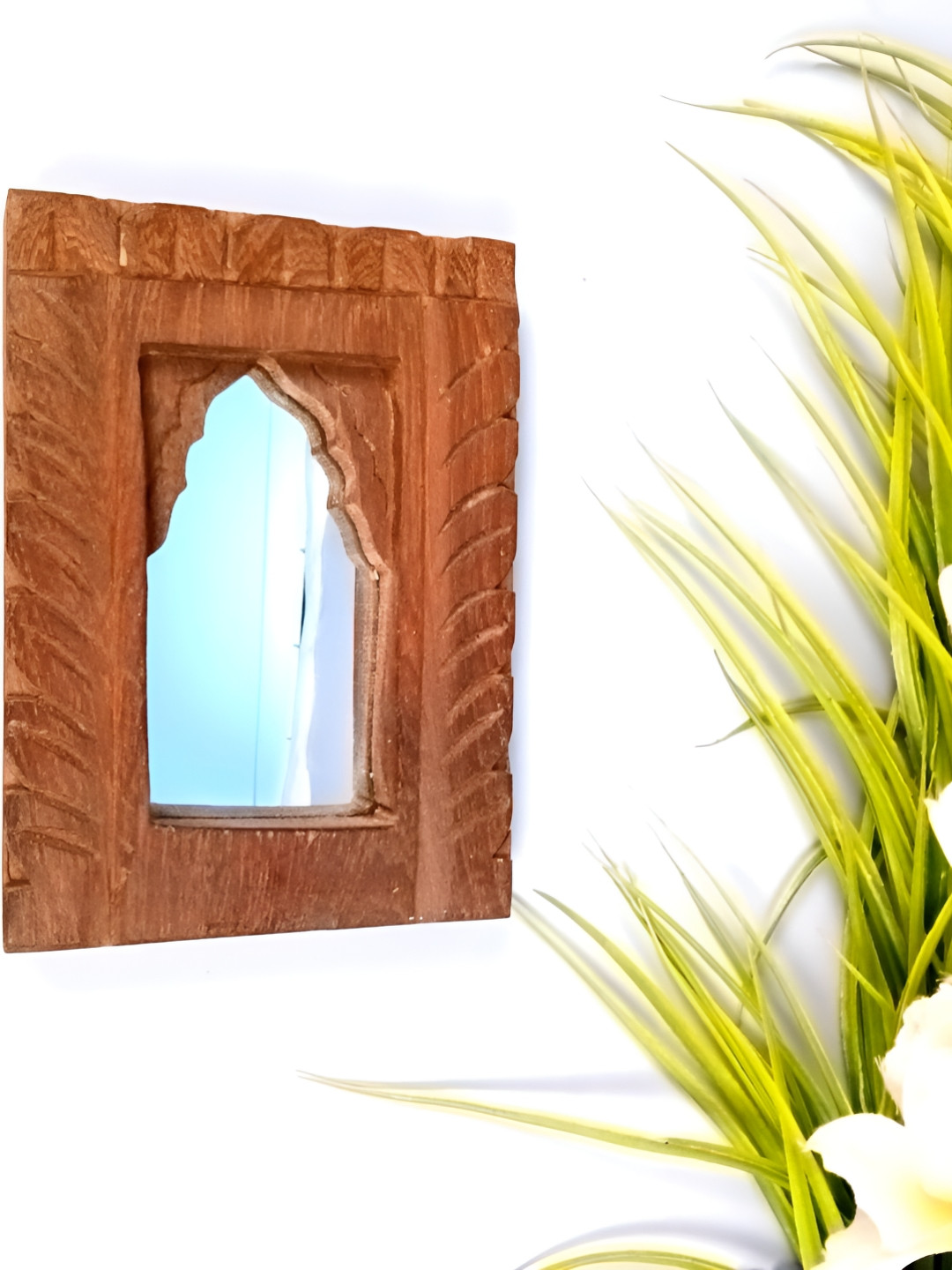 apka mart Brown Wooden Wall Hanging Jharoka Mirror