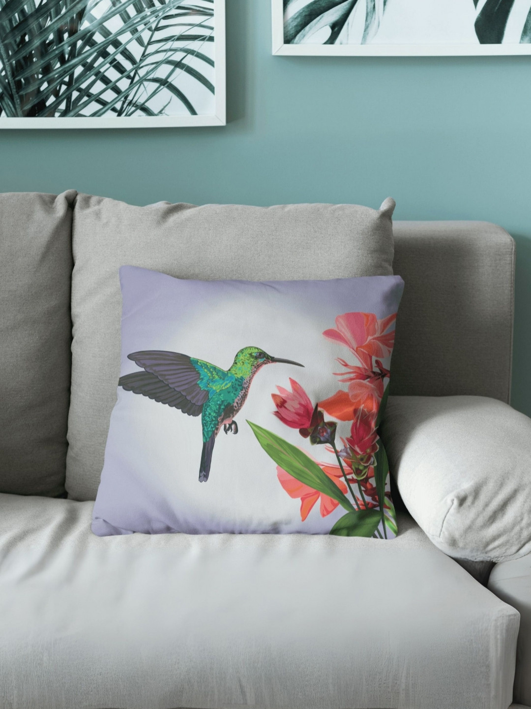 LUSHLYF Song of Hummingbird Floral Velvet Washable Square Cushion Cover - 15.7x15.7In