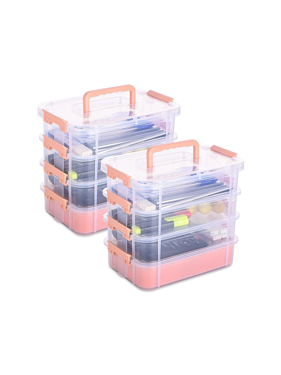 Kuber Industries Peach-Coloured 2 Pcs Water Resistant 4-Layer Storage Box with Lid