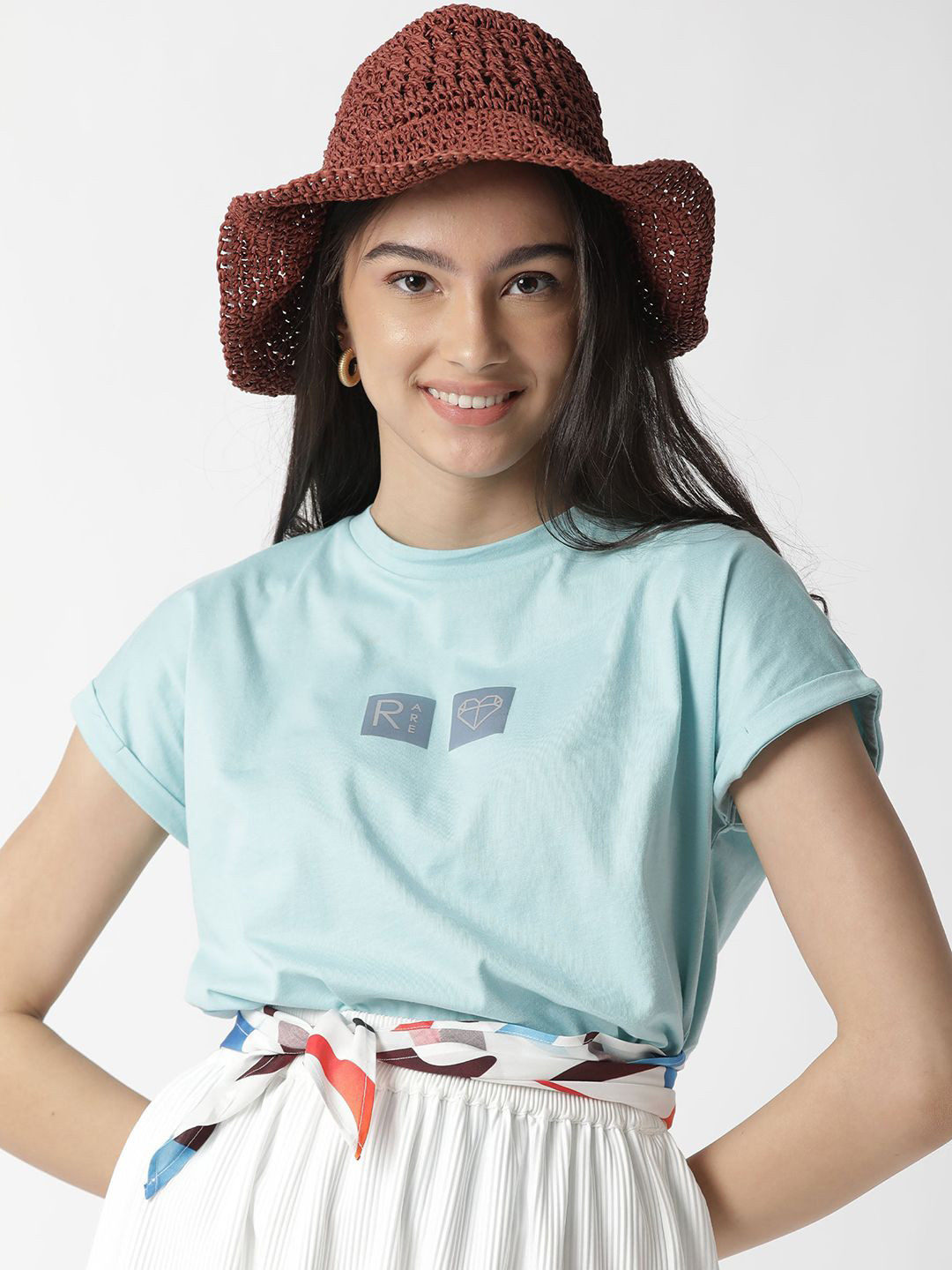 RAREISM Women AZORA Primary White Printed Cotton Scarf