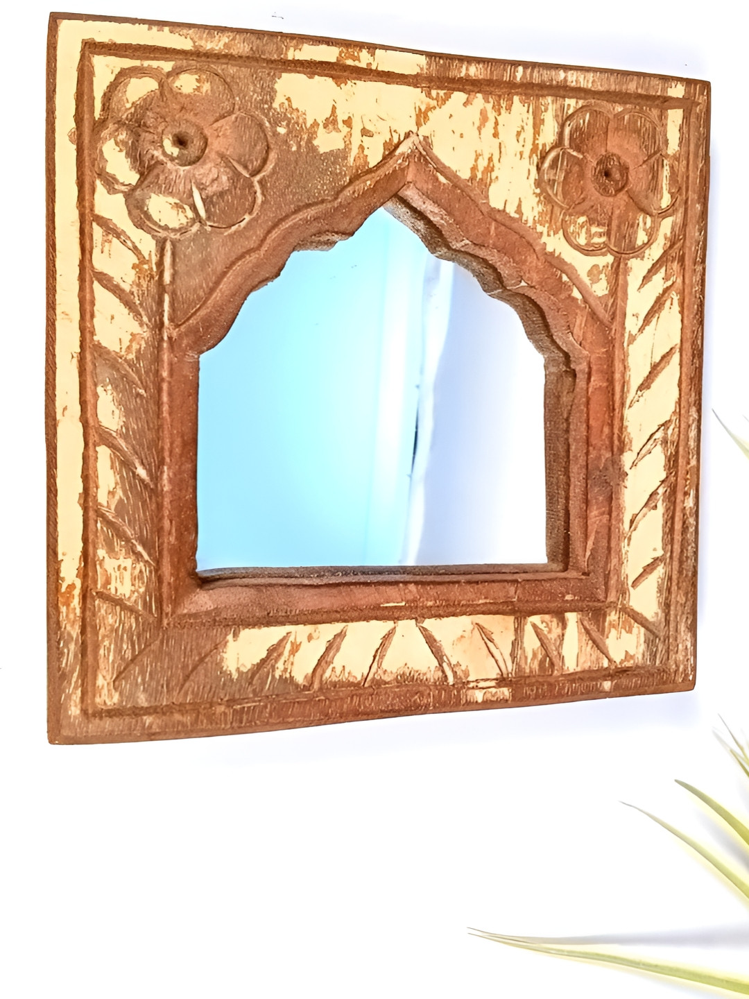 apka mart Jharokha With Mirror Wood Floral Antique Hanging Hall Jharokas-7.5In