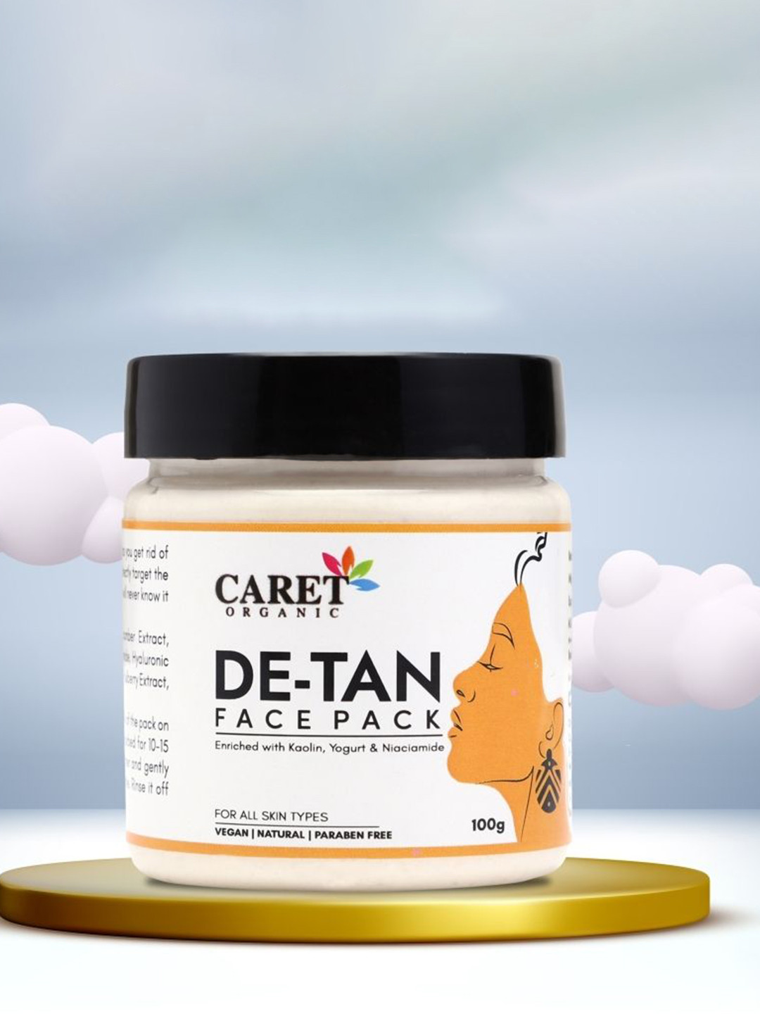CARET ORGANIC De-Tan Face Pack With Kaolin, Yogurt & Niacinamide For Tan Removal - 100 g