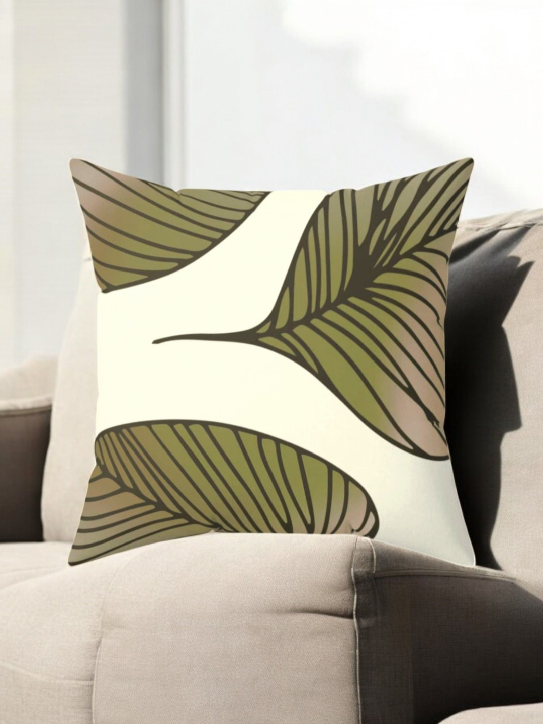 LUSHLYF White Leaf Velvet HD Digital Square Cushion Cover -16x16In