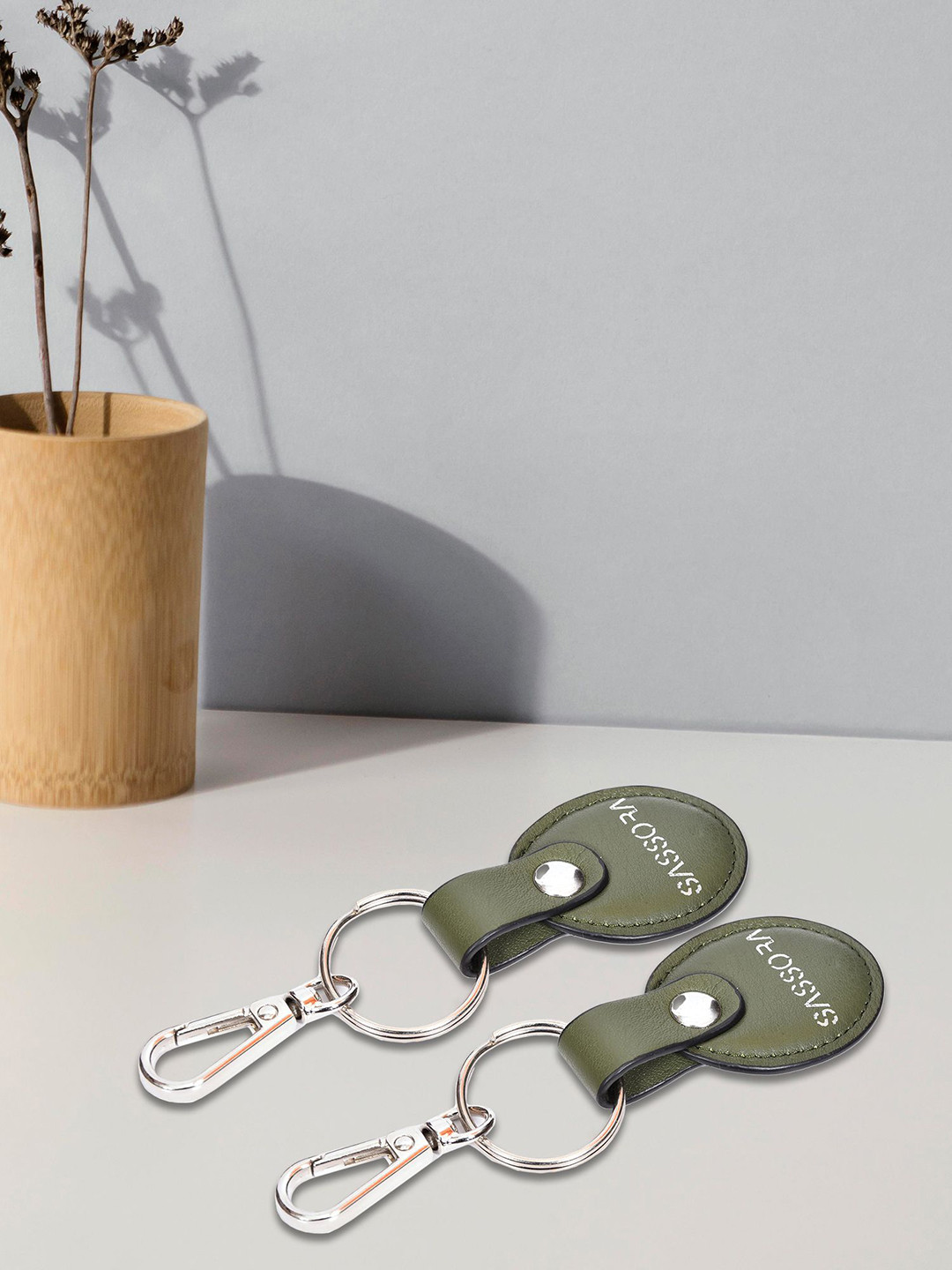 Sassora Set Of 2 Printed Oval Shape Genuine Leather Key Chains