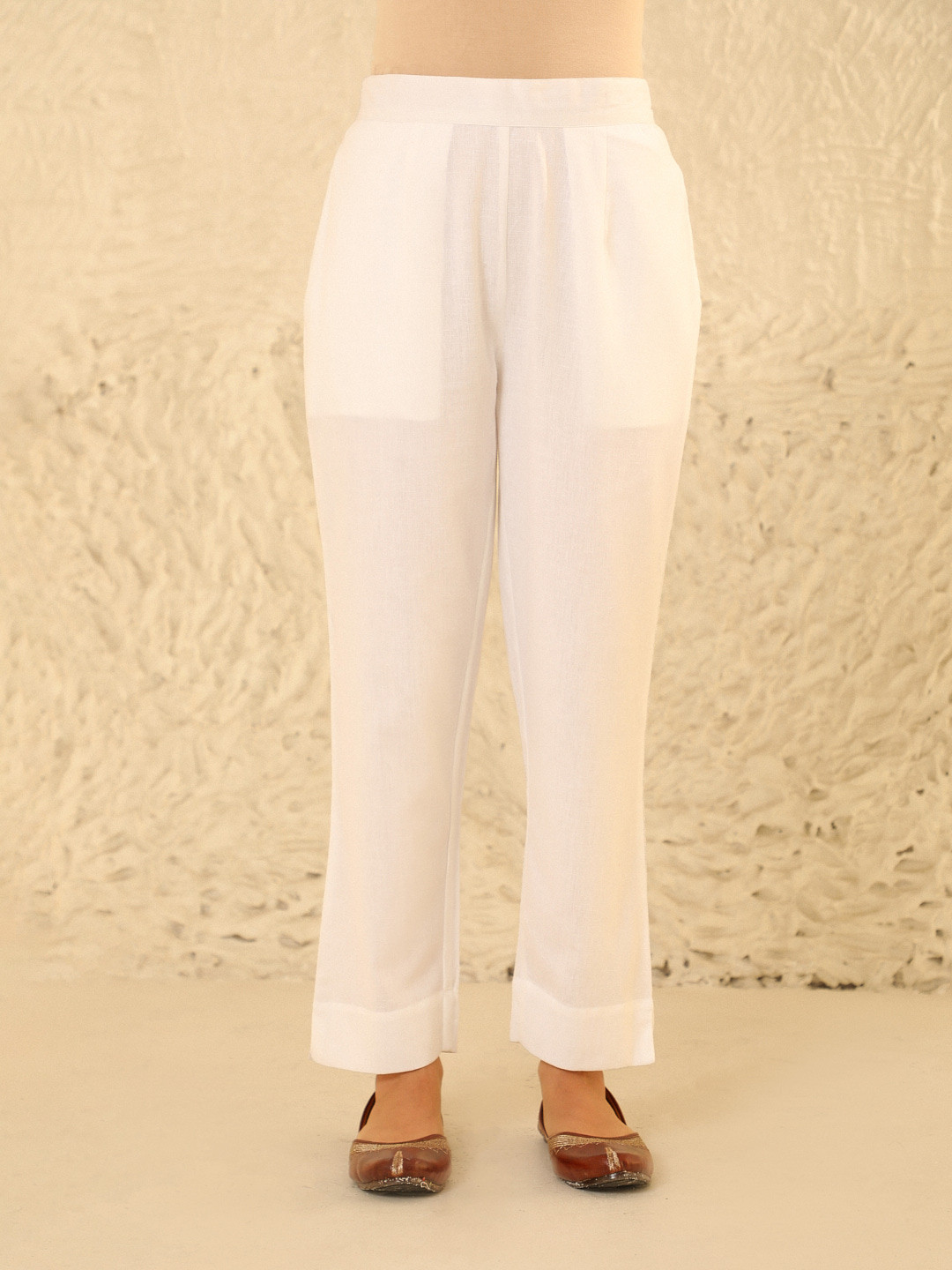 House of Chikankari Women Relaxed Straight Leg Cotton Solid Tapered Pant - White