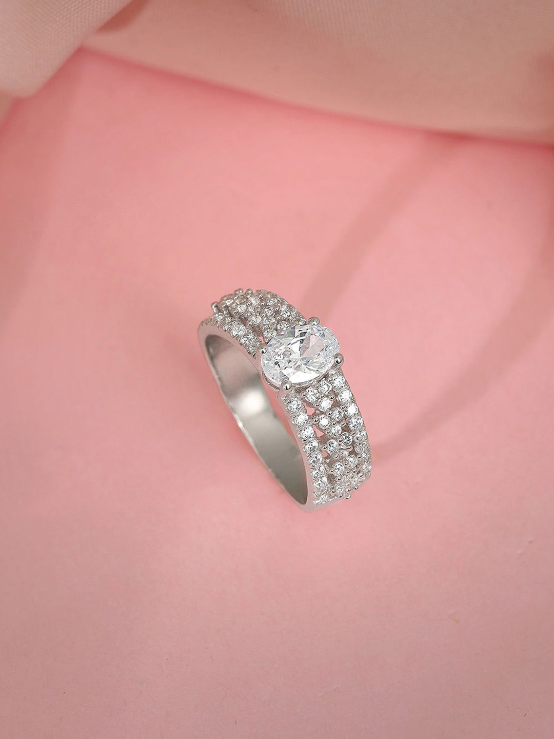 GIVA 925 Sterling Silver Queen of Hearts Rhodium-Plated CZ Studded Finger Ring