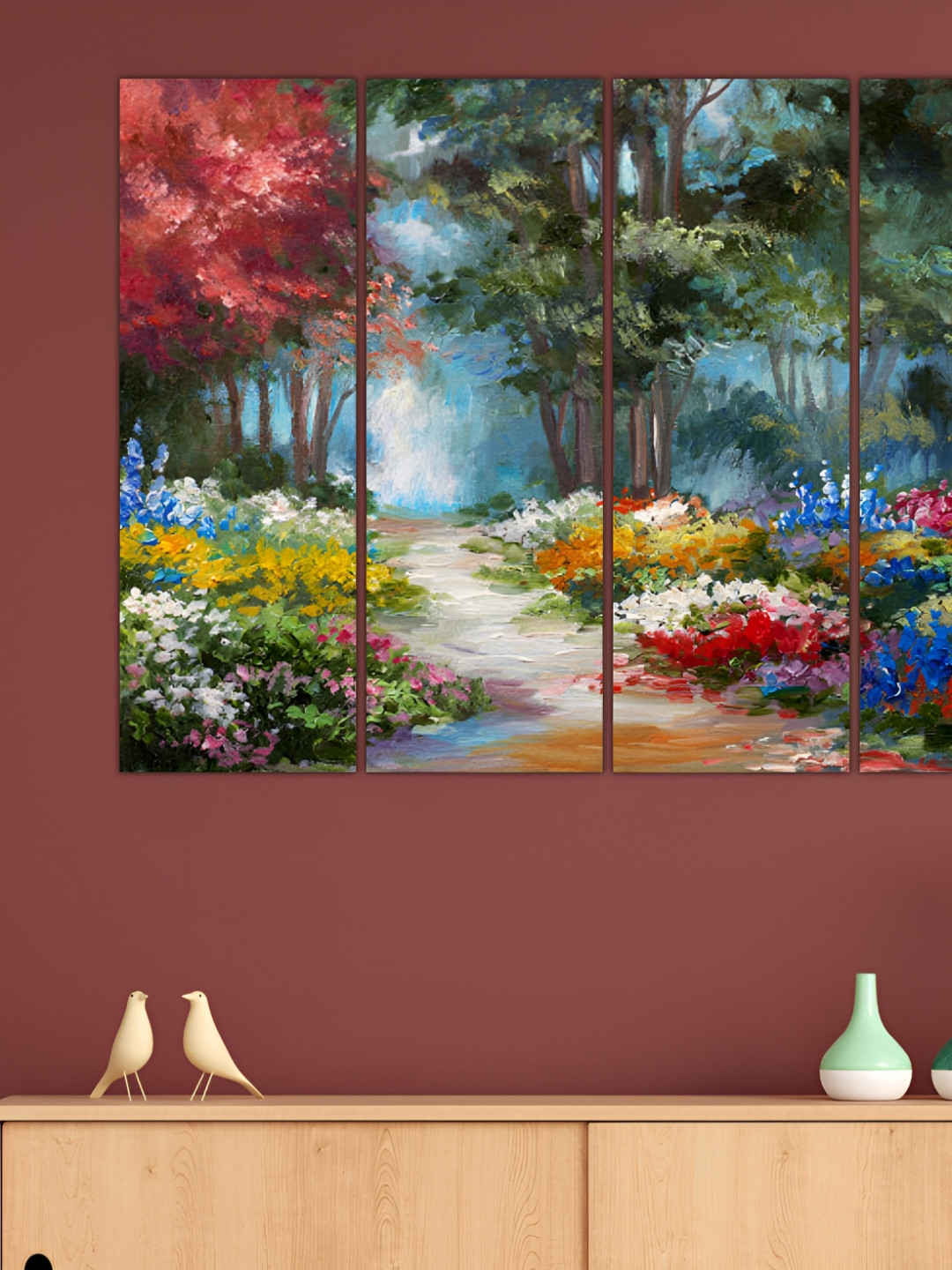 Inephos Green & Blue 4 Piece Vinyl Floral and Botanical Vinyl Wall Art