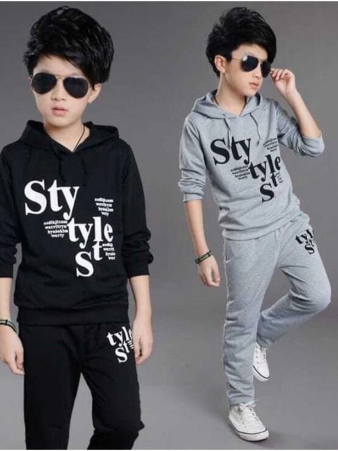 Rotaqo Boys 2 Printed Hooded Monochrome Applique T-shirt