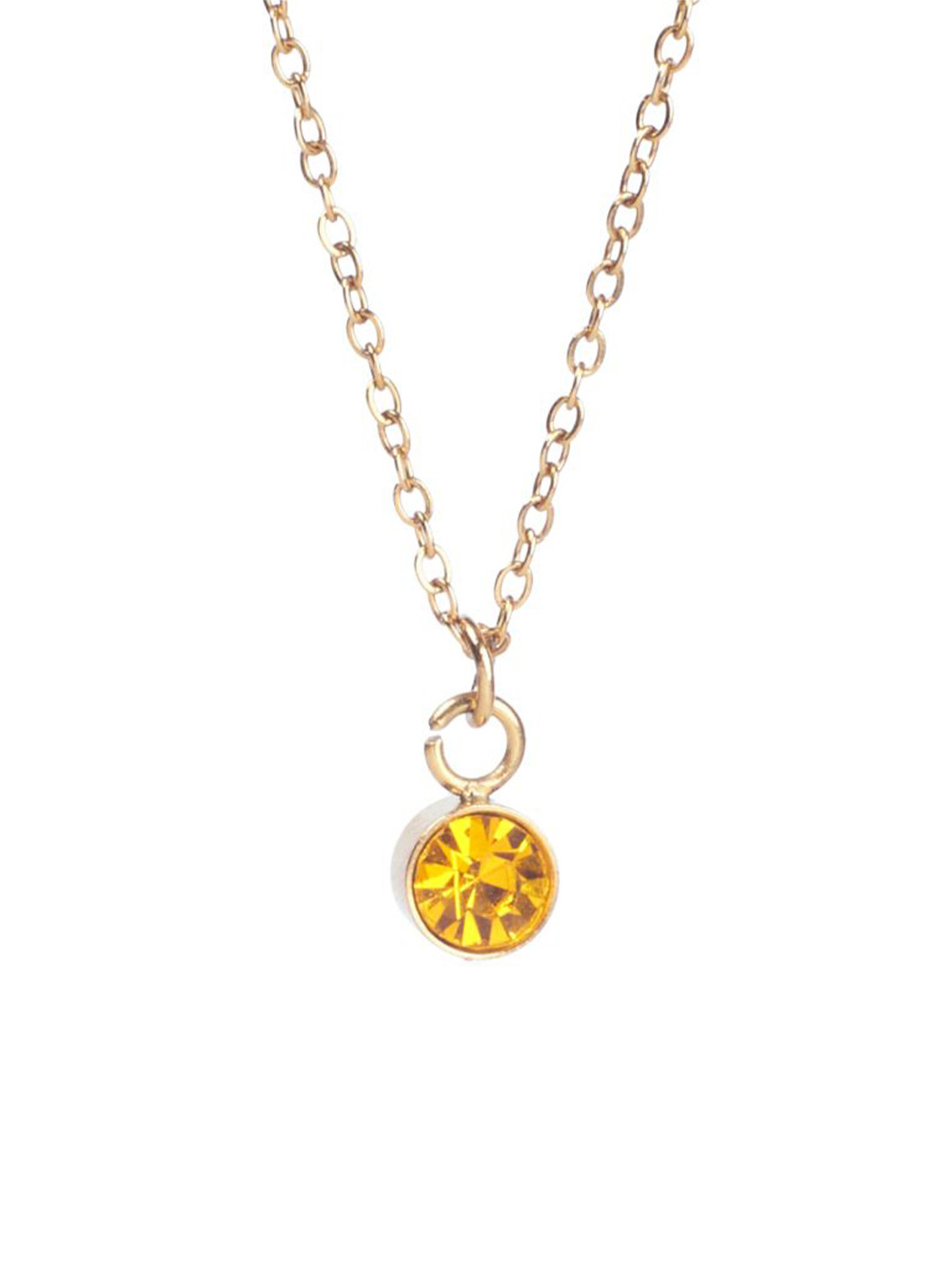 SALTY Vibrant Dark Yellow Crystal Stone Studded Aura Circular Shaped Pendant with Chain