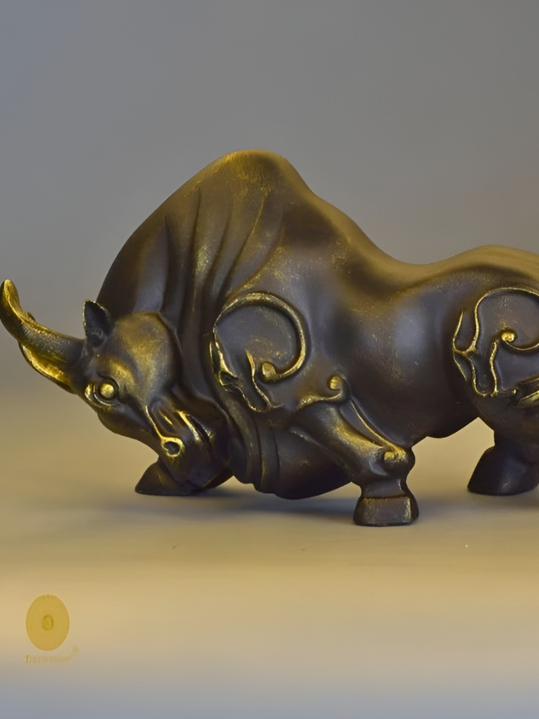 The Gharnish Bull Bronze Polyresin Glossy Living Room Small Showpiece - 2.6 Inches