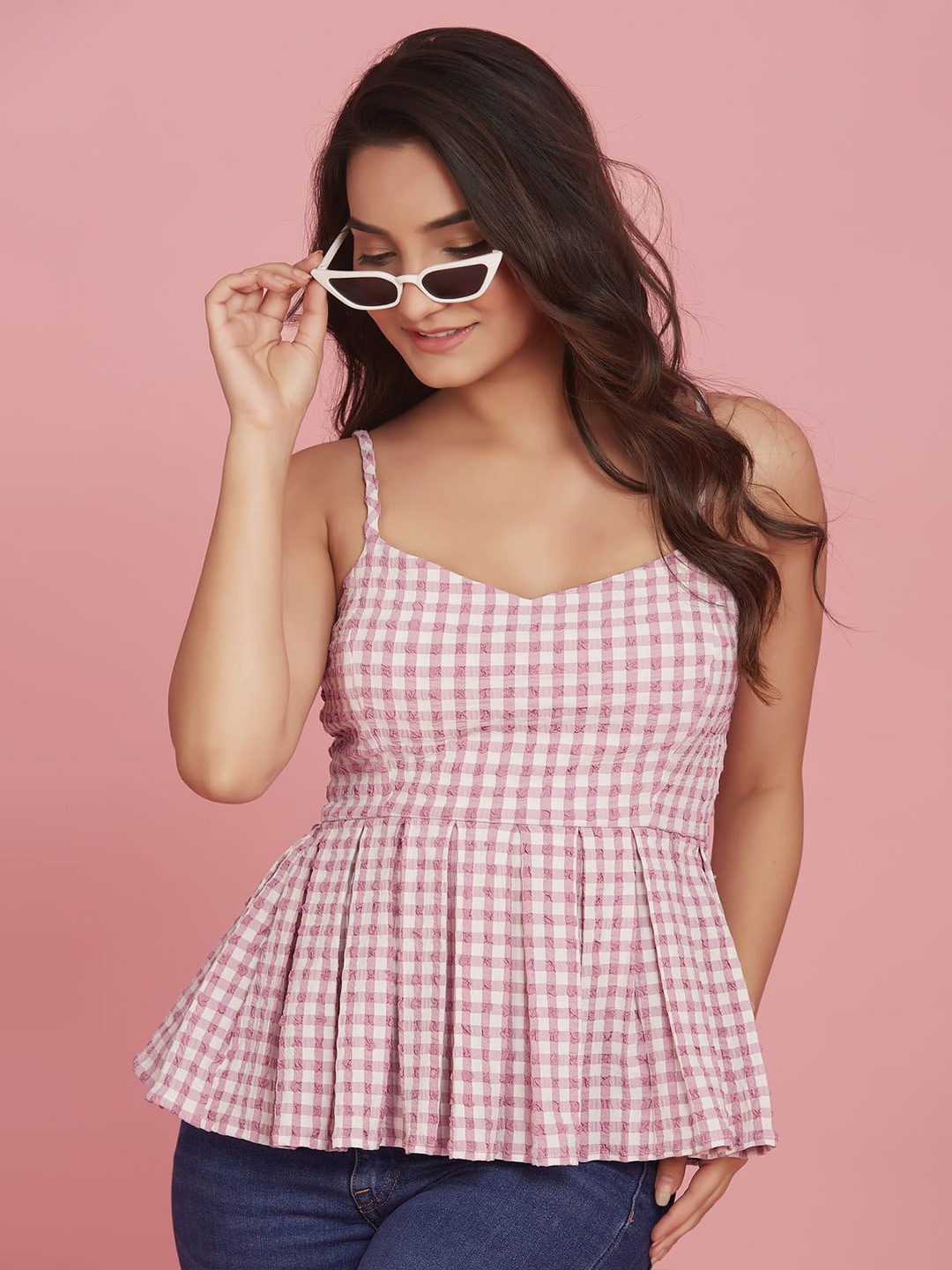 KAIN Women Checked Peplum Top