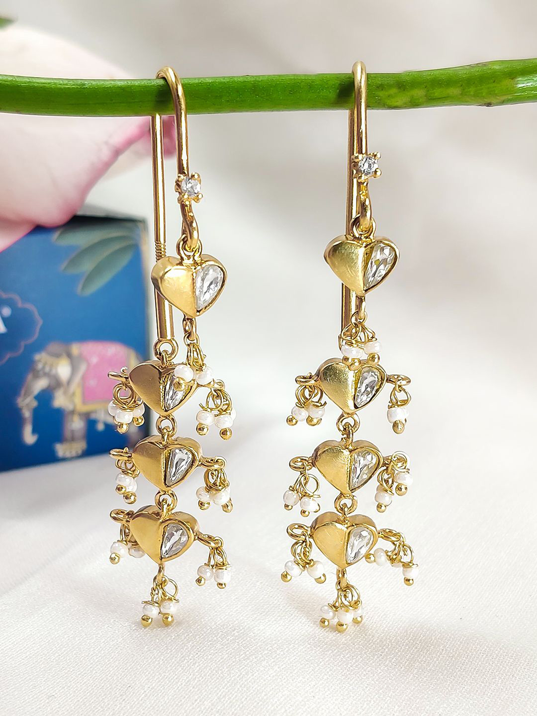 Unniyarcha Love Knot 92.5 Silver Gold Plated Drop Earrings