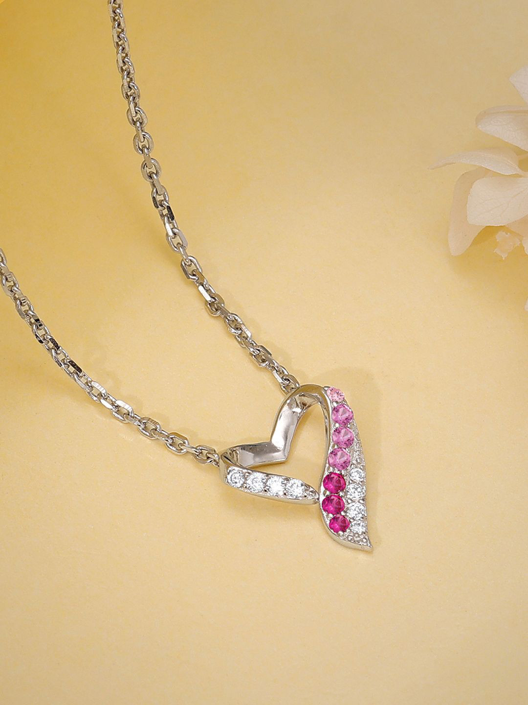 GIVA 925 Sterling Silver Rhodium-Plated CZ Studded Ombre Heart Chain