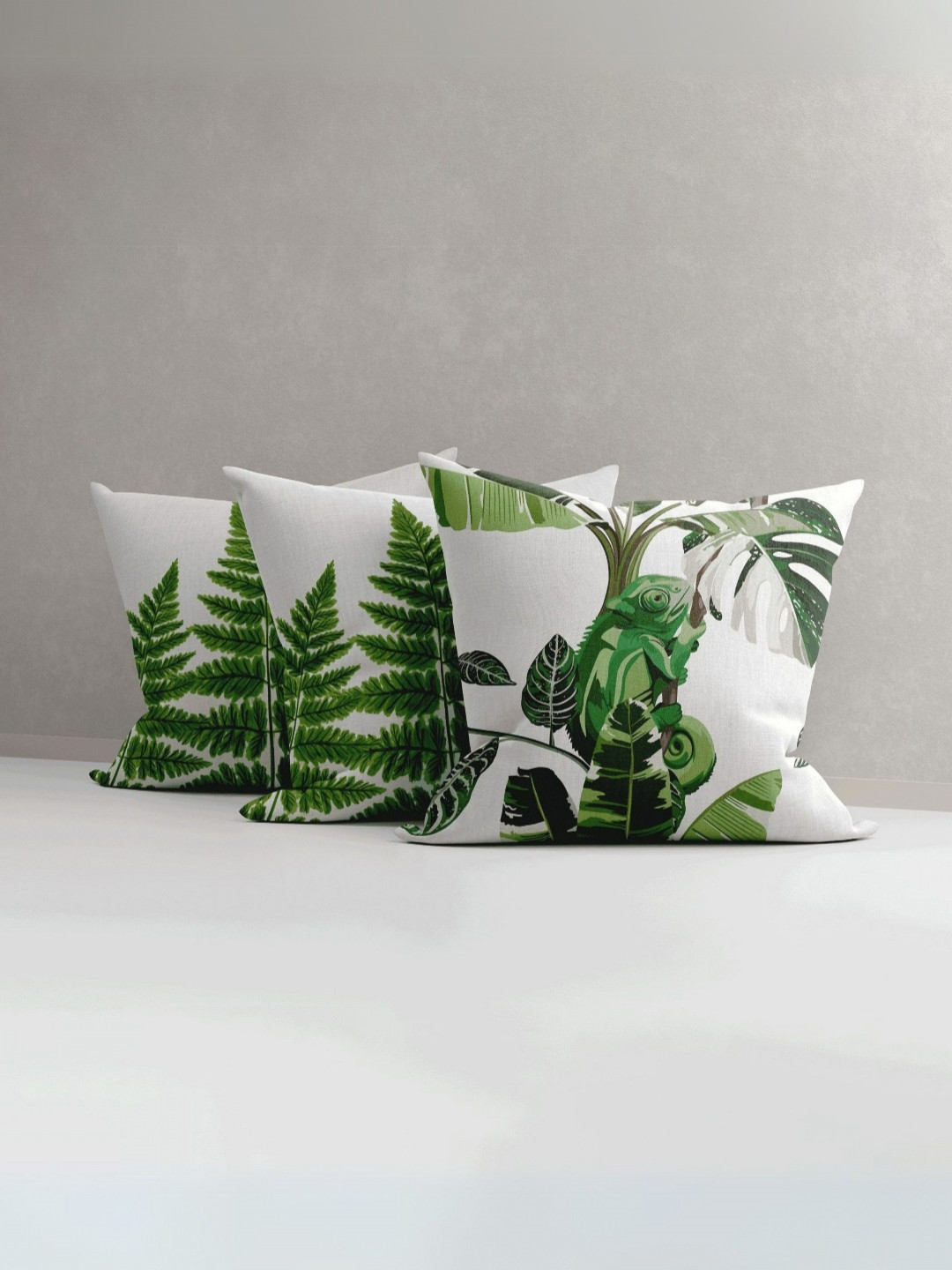 LUSHLYF In The Shade of Nature X Ferns in Bloom Leaf Velvet 3 Pcs Cushion Covers - 16 x 16 In